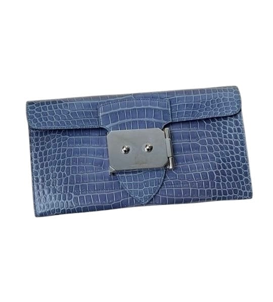 Hermès Hermes Goodlock Clutch Blue Brighton Shiny Porosus PHW SYCYB1034