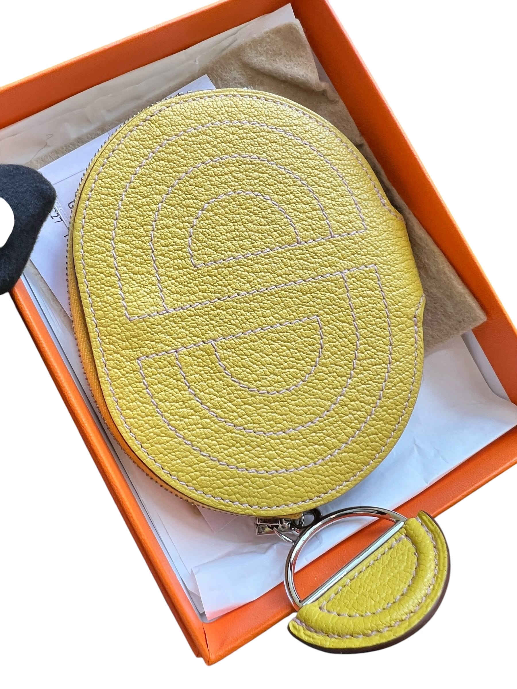 Hermes Hermes In The Loop Mini Card Holder Jaune Chevre PHW #D SSLG1031