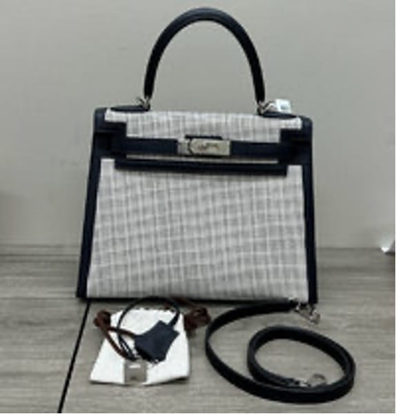 HERMES *HERMES Kelly 28 Waffle Blue Handbag/Shoulder/Crossbody Bag (Shoulder strap made) 3032605121901