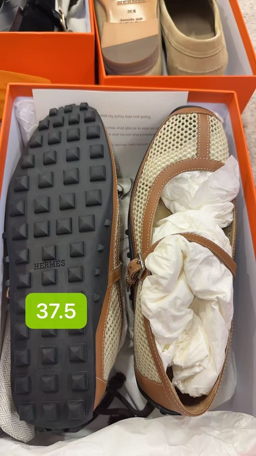 Hermes Hermes Kiga Shoes Brown and white 37.5 ALC3803