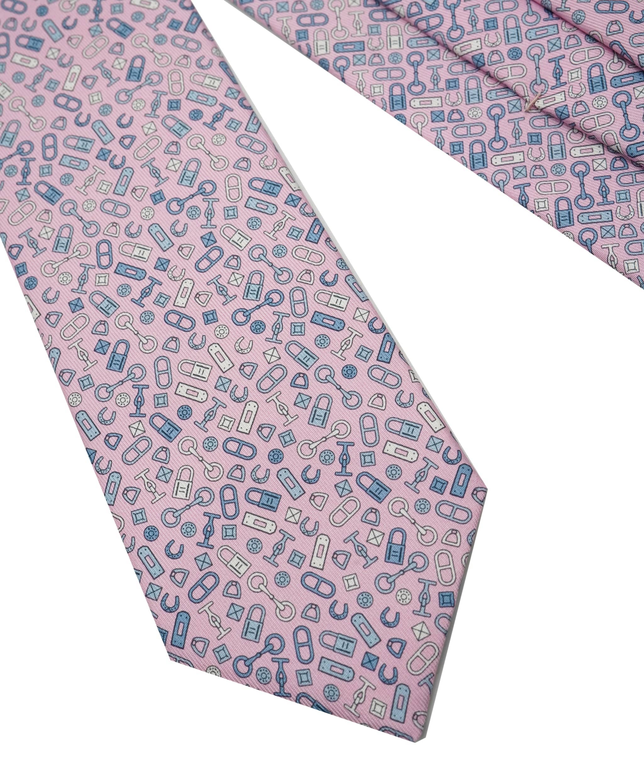 Hermès Hermès Pieces Met Silk Tie Rose / Bleu Gris / Blanc DXBS5830