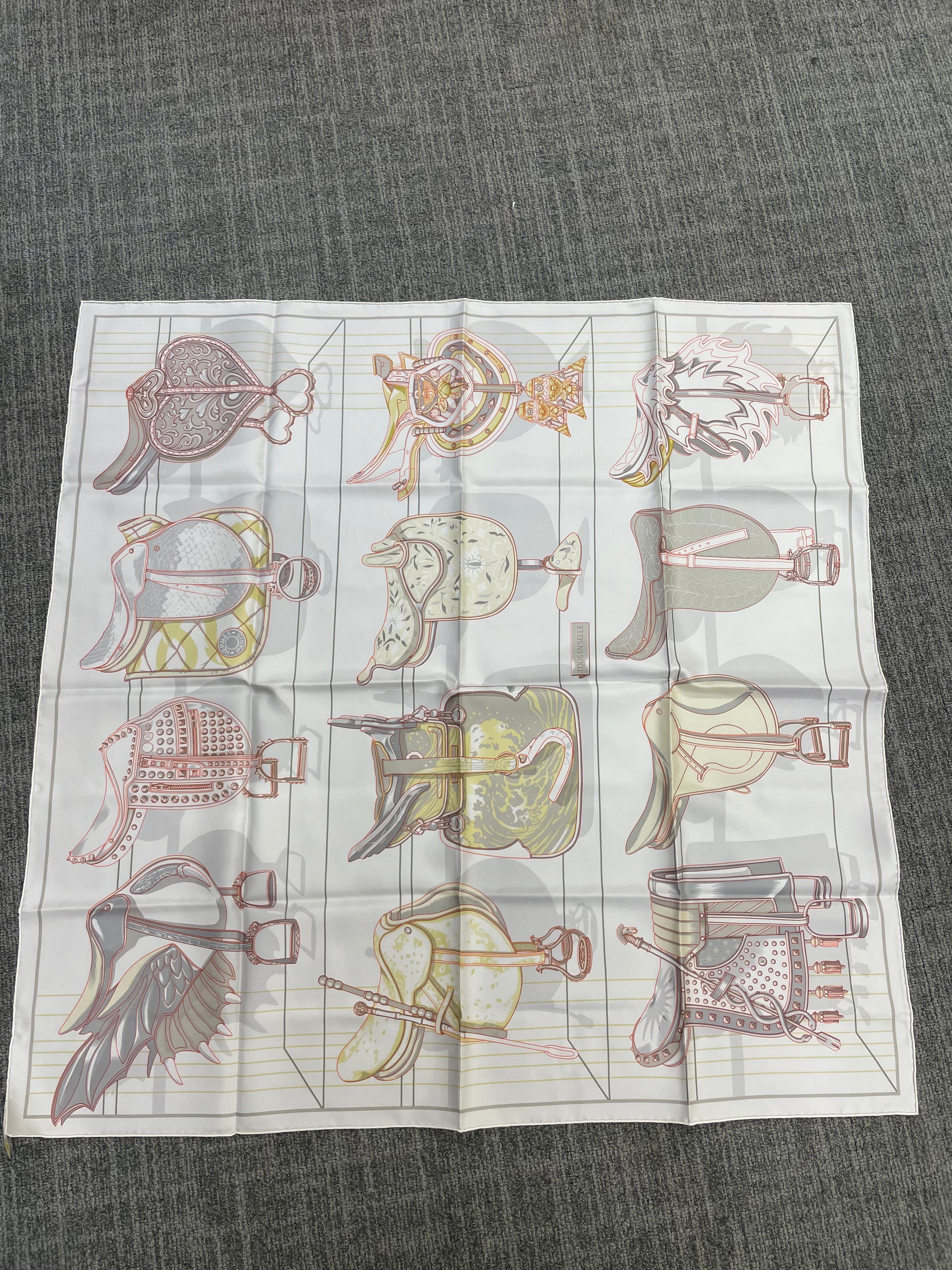 Hermès Hermès Silk 90-28 – Nautical Medallions and Ropes in Silver and Champagne ALC3509