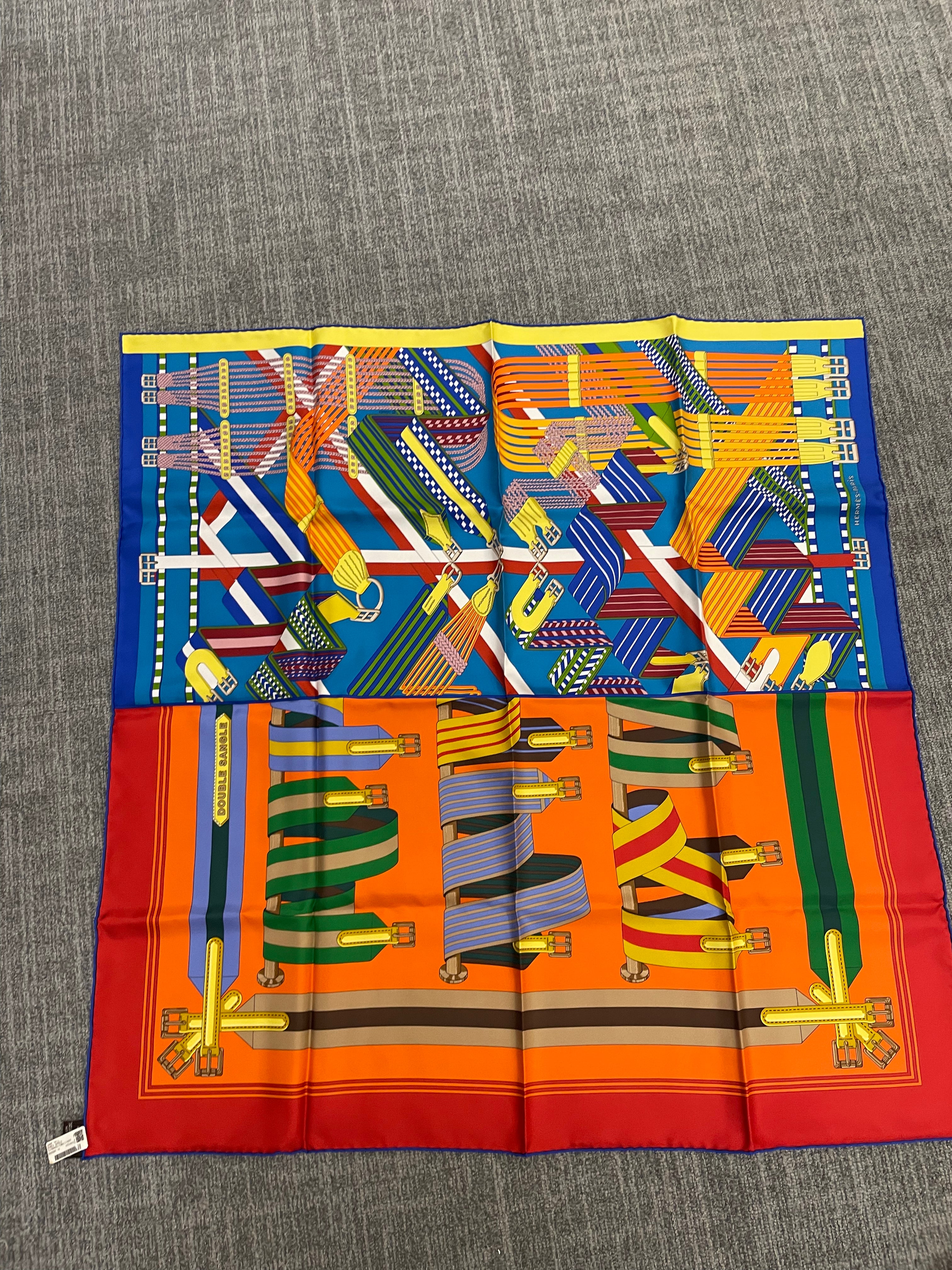 Hermès Hermès Silk 90-38 – Architectural Mosaic in Blue, Gold, and Orange ALC3519