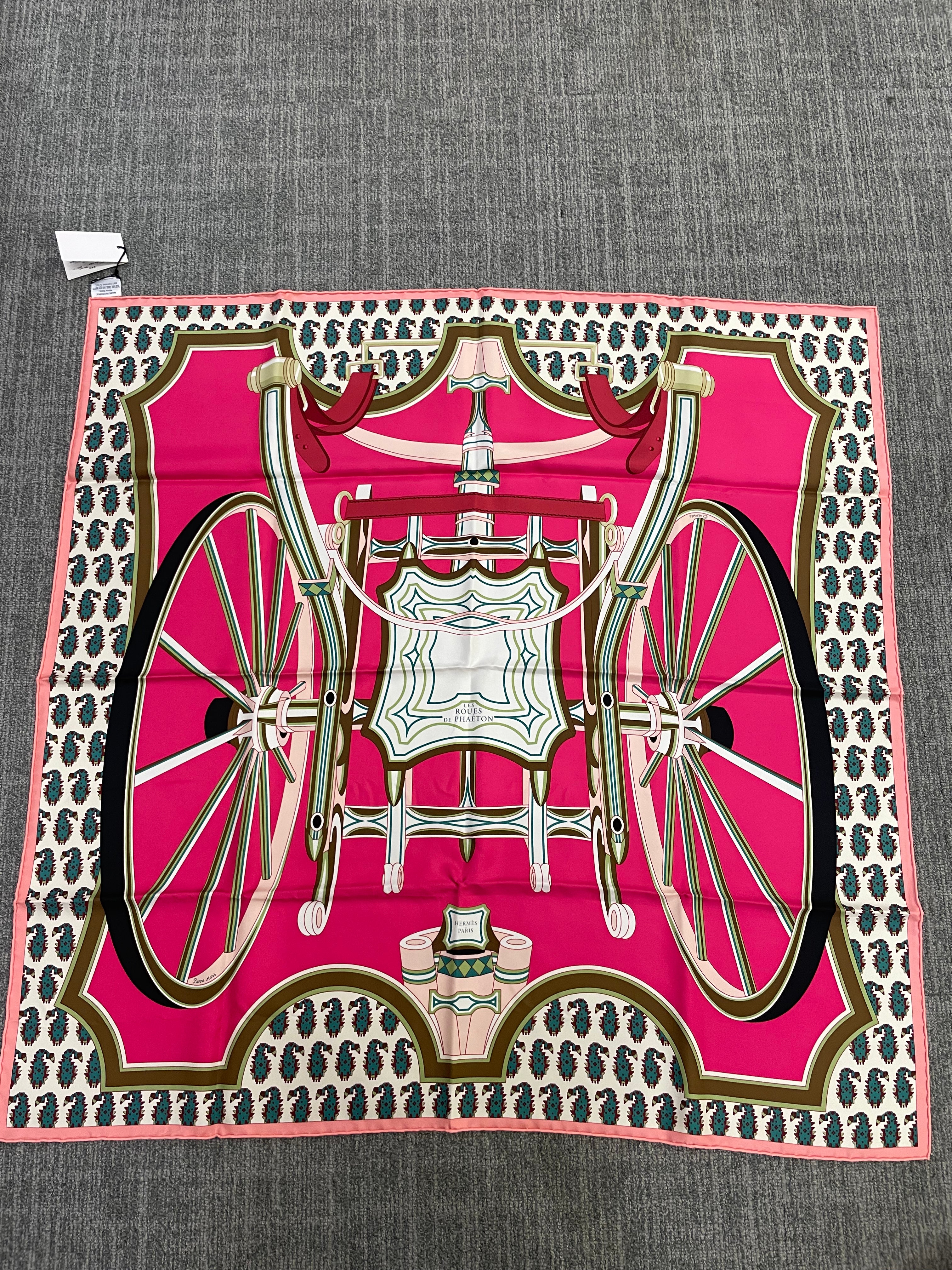 Hermès Hermès Silk 90-4 – Baroque Harness Motif in Fuchsia and Ivory ALC3485