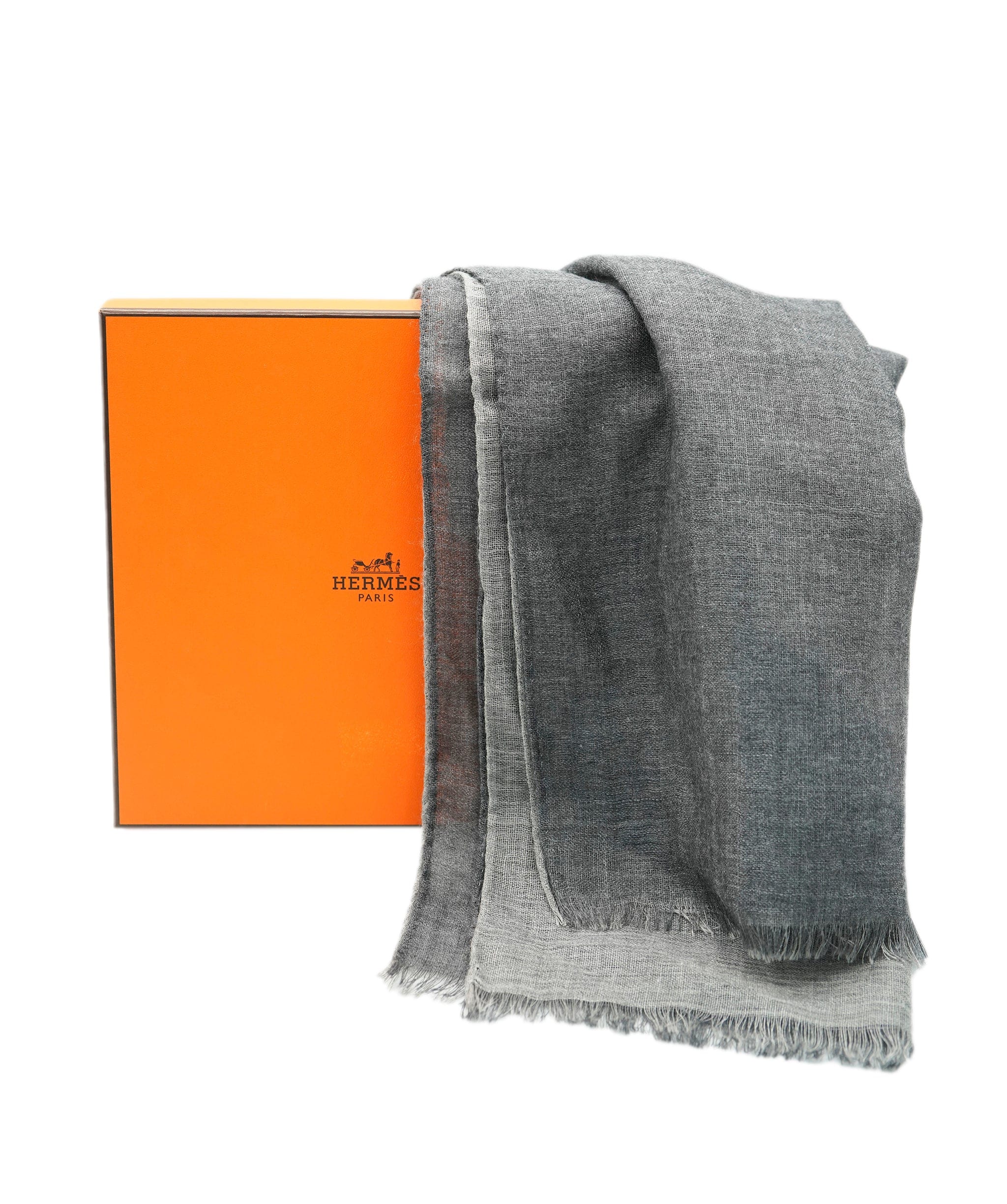 Hermès Hermes small rectangular cashmere grey two tone scarf with box - AJC0909