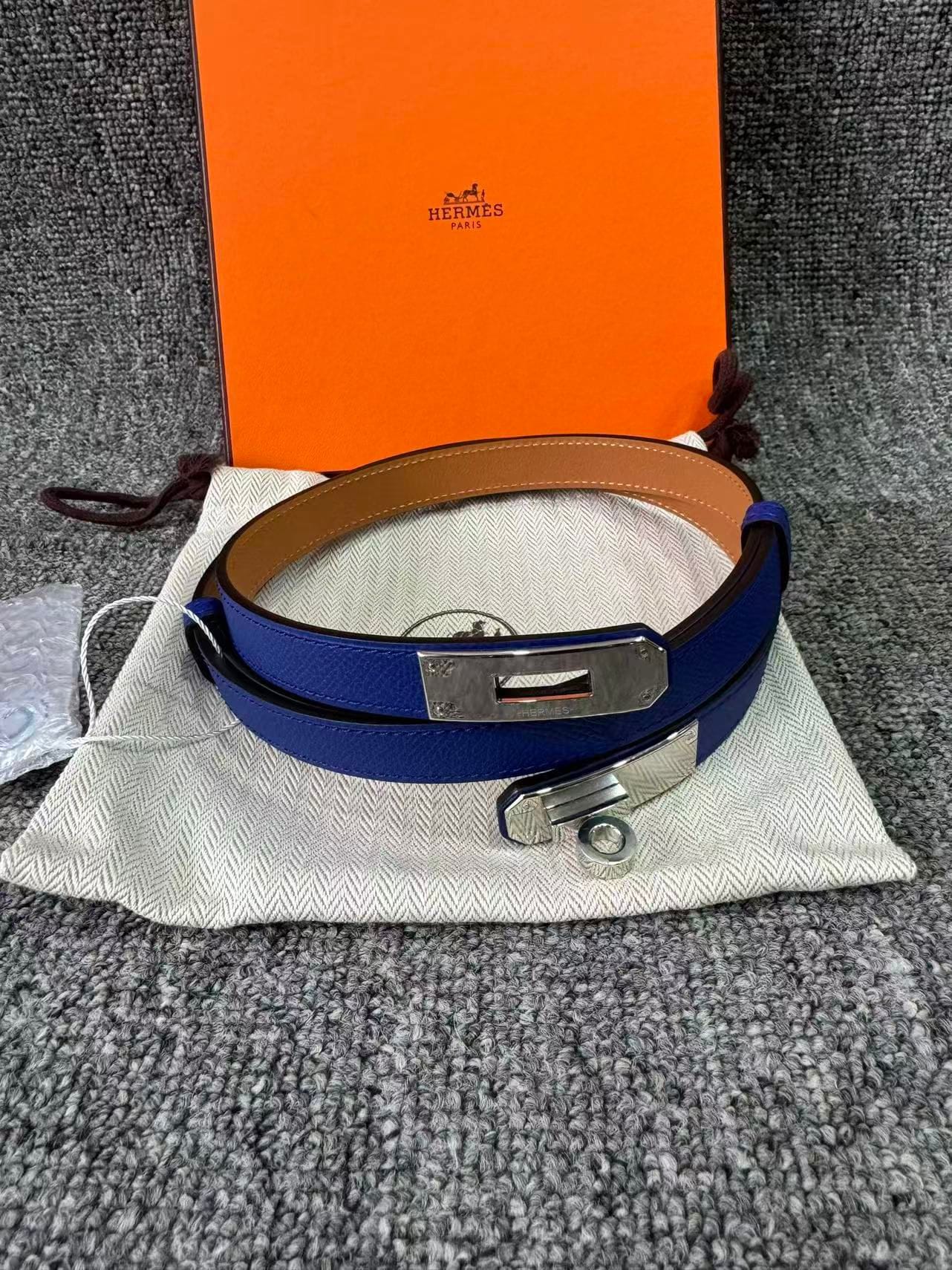 Hermès kelly belt blue and silver ALC3901