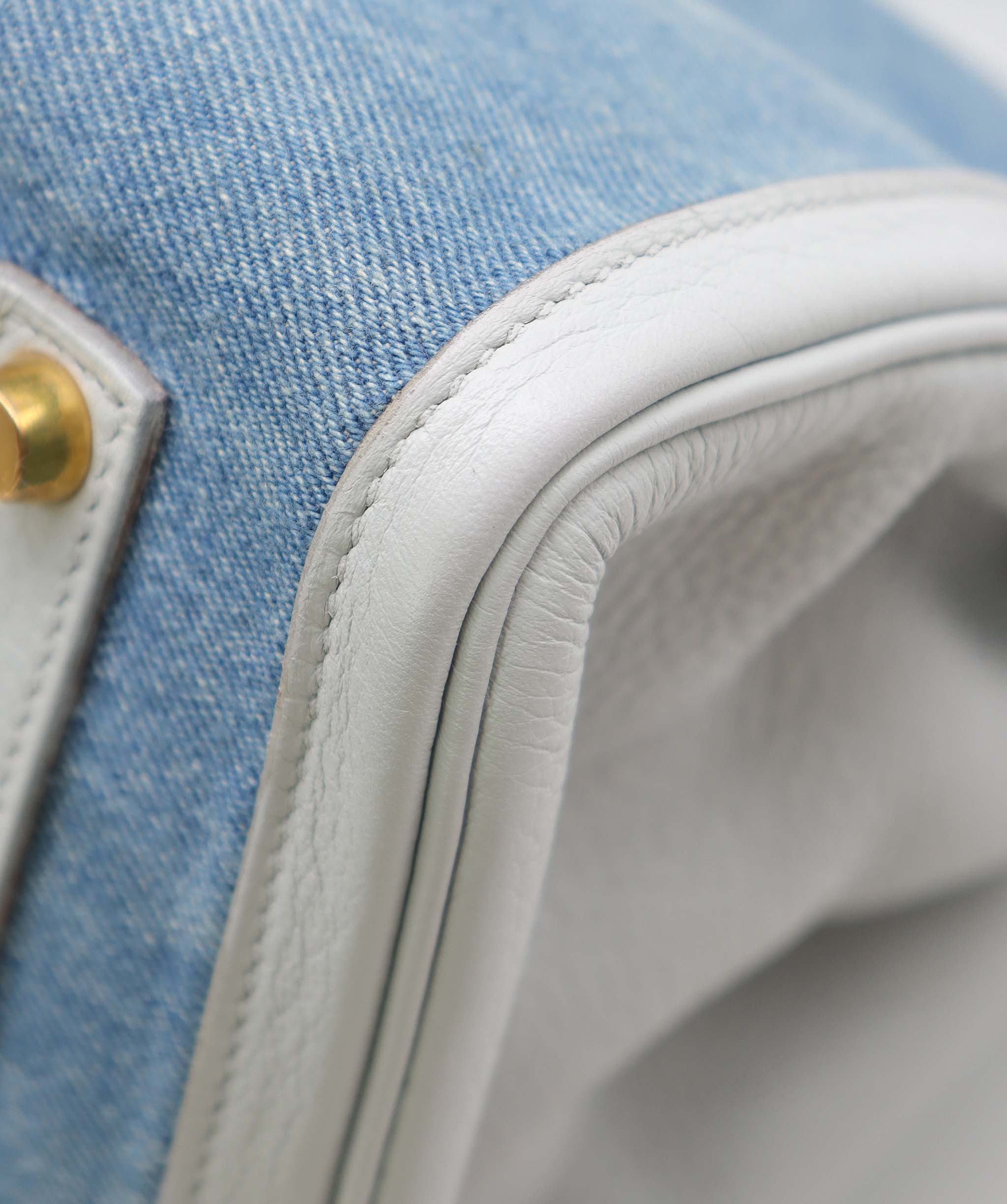 Hermès Hermes Birkin 35 Gris Pale TC x Denim GHW Stamp Square F DXBS5026