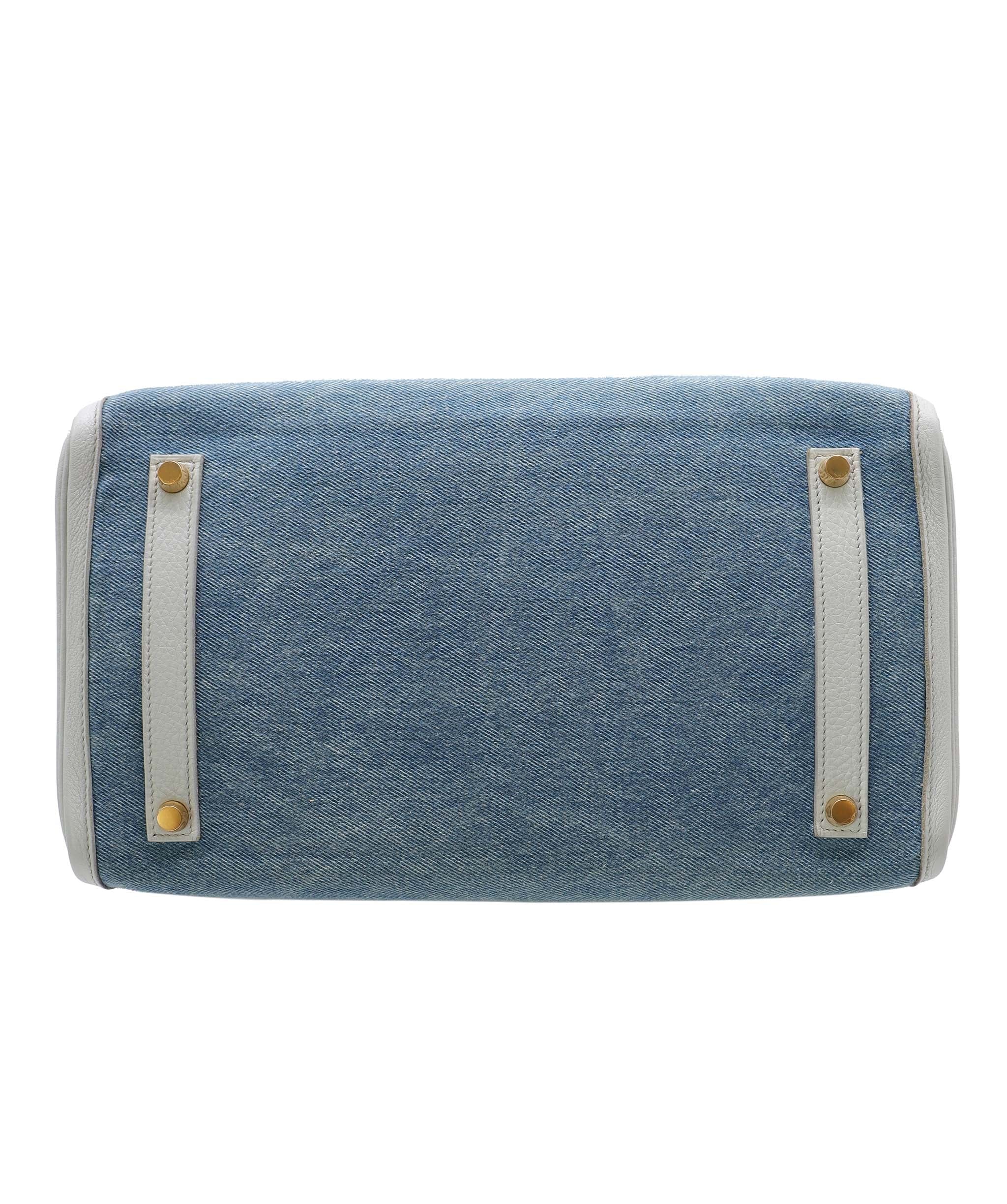 Hermès Hermes Birkin 35 Gris Pale TC x Denim GHW Stamp Square F DXBS5026