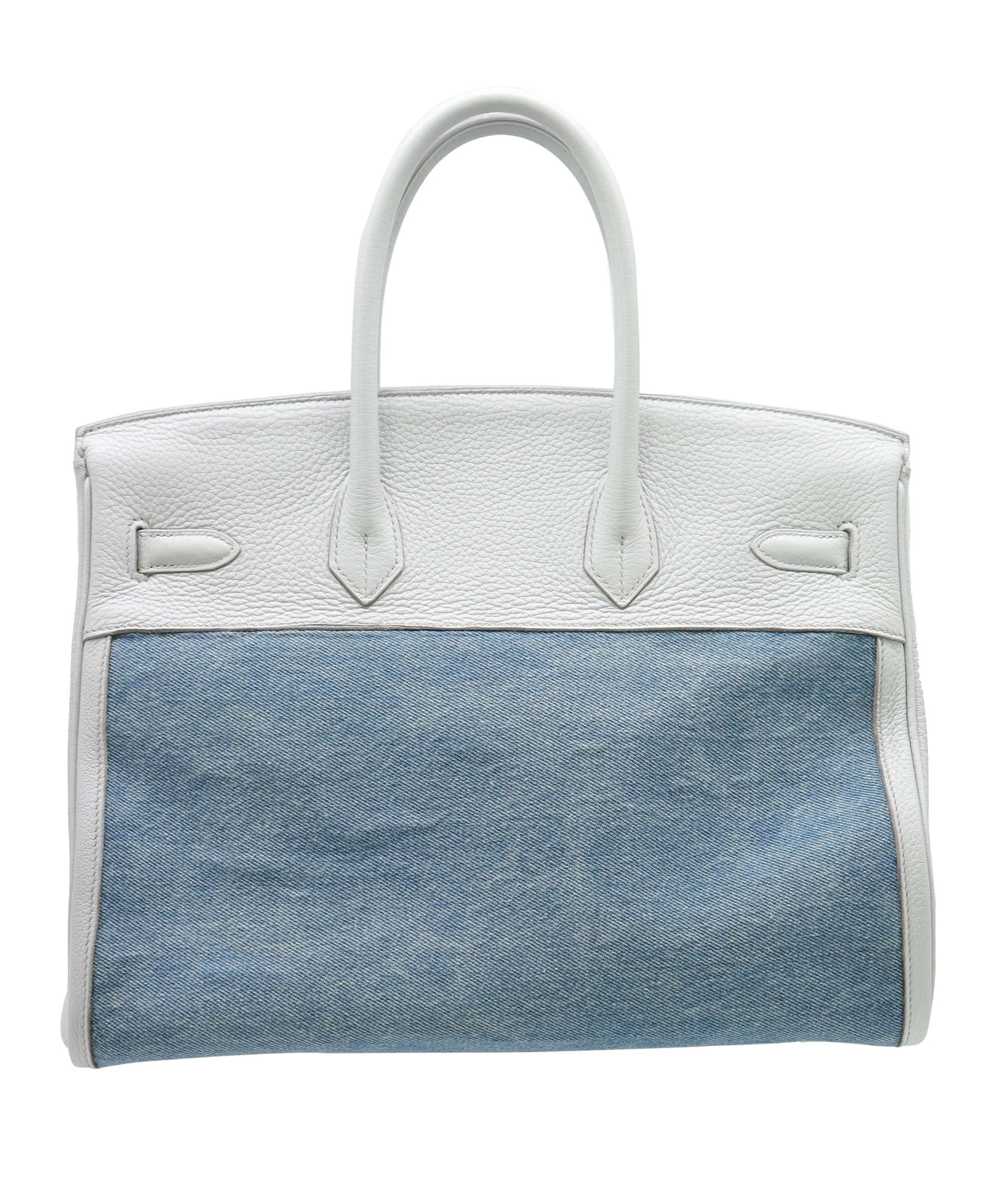 Hermès Hermes Birkin 35 Gris Pale TC x Denim GHW Stamp Square F DXBS5026