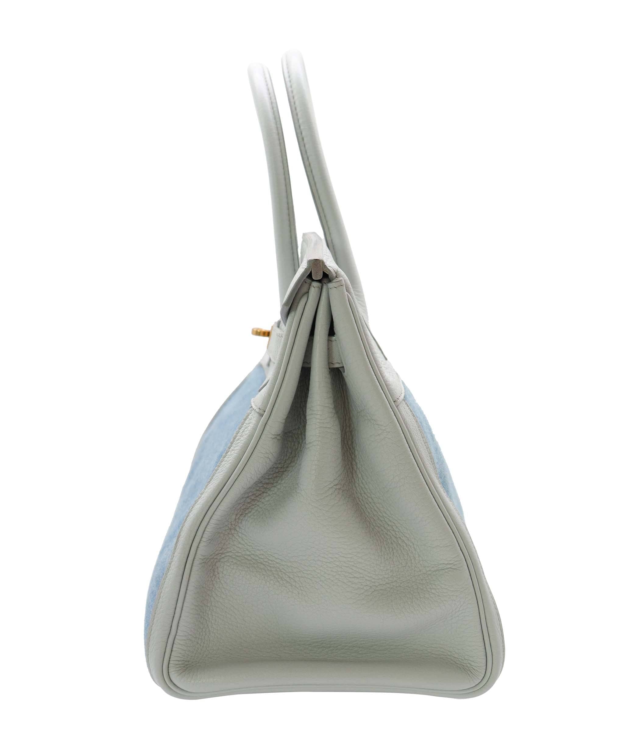 Hermès Hermes Birkin 35 Gris Pale TC x Denim GHW Stamp Square F DXBS5026