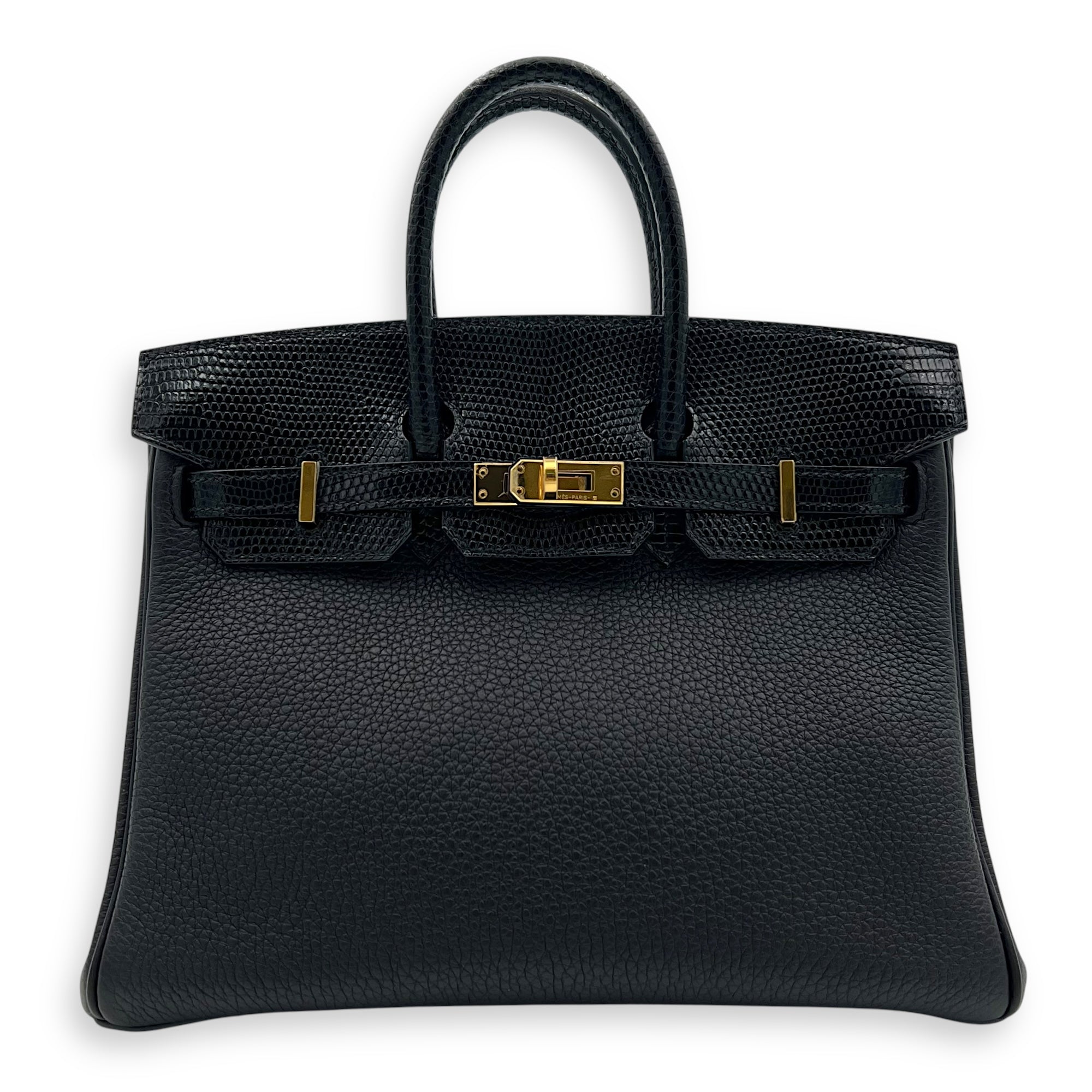 Hermès Hermès Birkin Touch 25 Noir Top Handle Bag in Togo & Lizard, Gold hardware C2509-007873AN