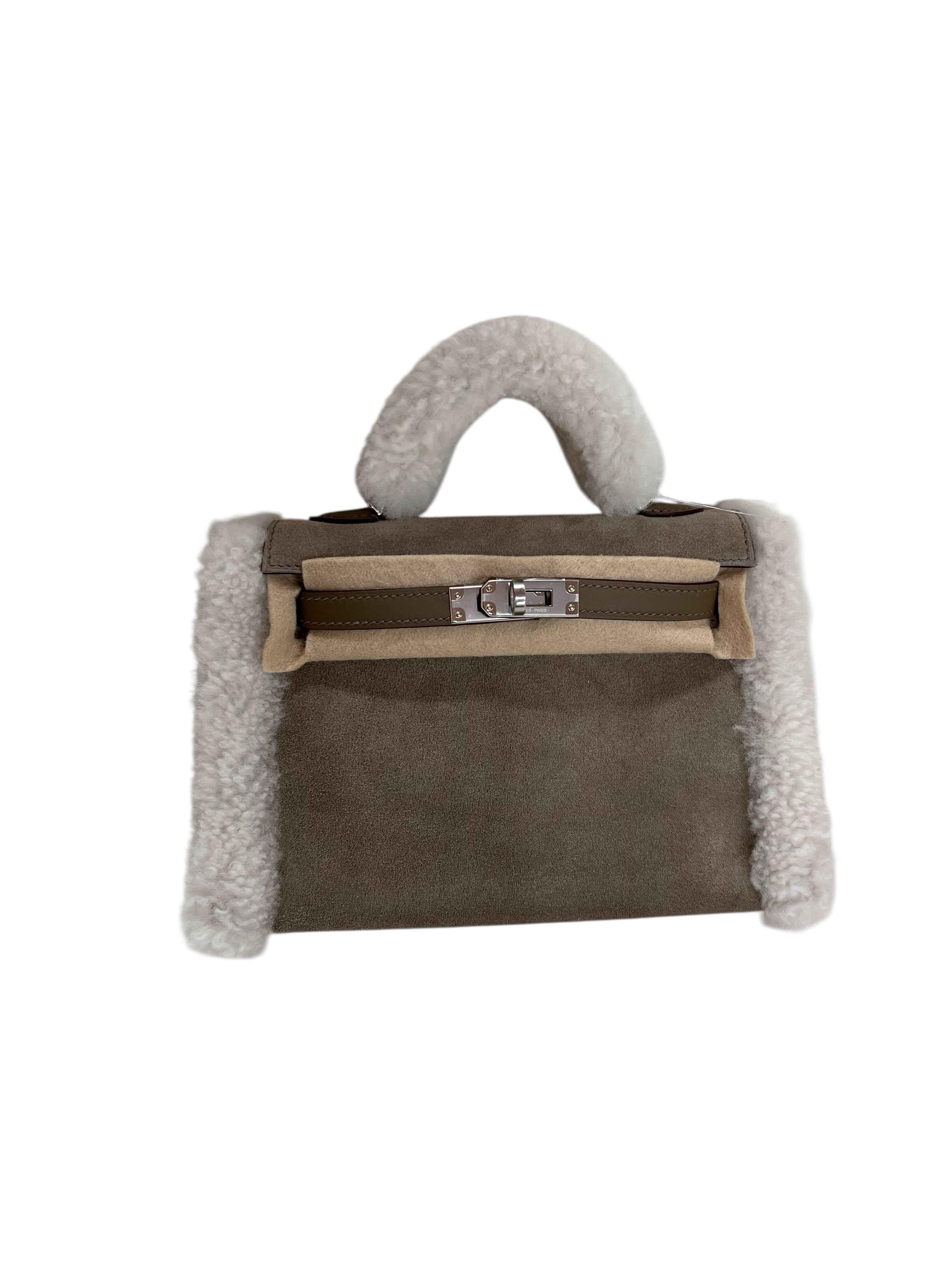 Hermès Hermes Kelly 20 Teddy Etoupe Grizzly / Merinos / Sheepskin / Swift PHW #K SKCJB-295311