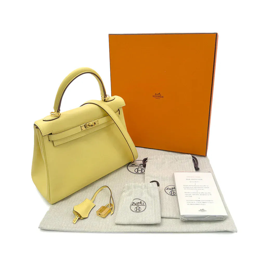 Hermès HERMES KELLY 25 RETOURNE JAUNE POUSSIN VEAU SWIFT HAND SHOULDER BAG Z GHW 90303899 DXBS6080