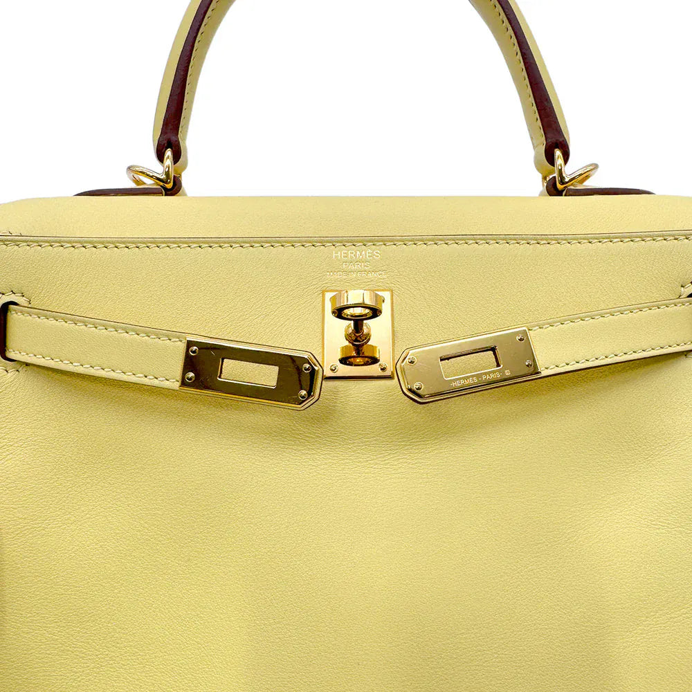 Hermès HERMES KELLY 25 RETOURNE JAUNE POUSSIN VEAU SWIFT HAND SHOULDER BAG Z GHW 90303899 DXBS6080