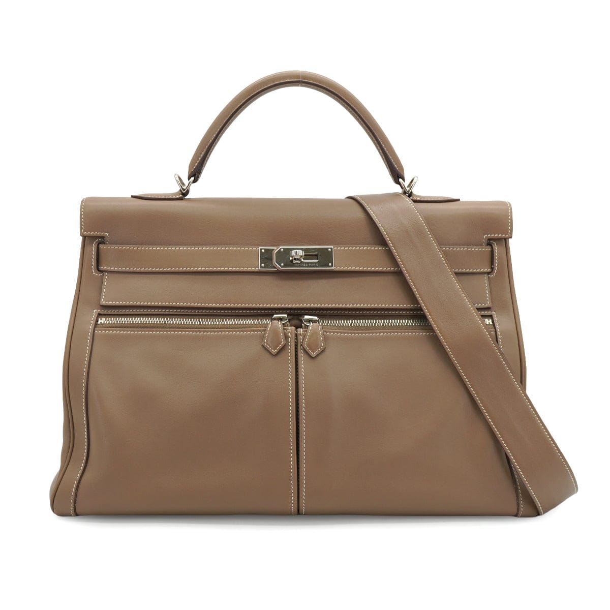 Hermès HERMES KELLY LAKIS 40 RETOURNE ETOUPE VEAU SWIFT HAND SHOULDER BAG 2011 SQUARE O PALLADIUM HARDWARE 90331849 DXBS6655