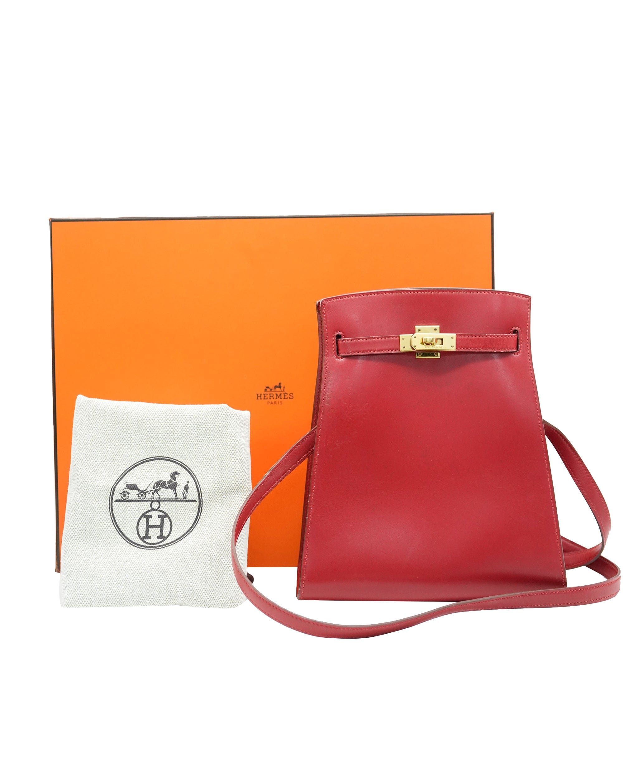 Hermès HERMES Kelly Sport PM Shoulder Bag Box Calf Rouge Vif Purse ALC1973