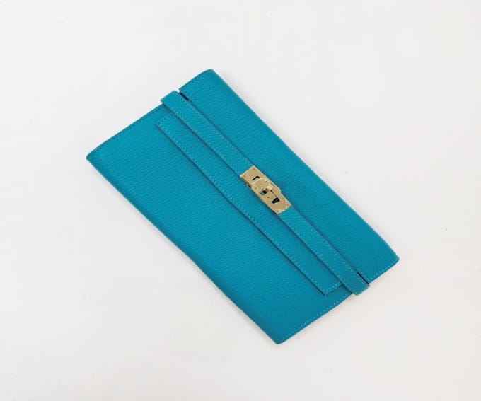 Hermes Hermes Lake Blue Kelly Wallet with Silver Buckle, 19.5 (T-stamp) 21744593