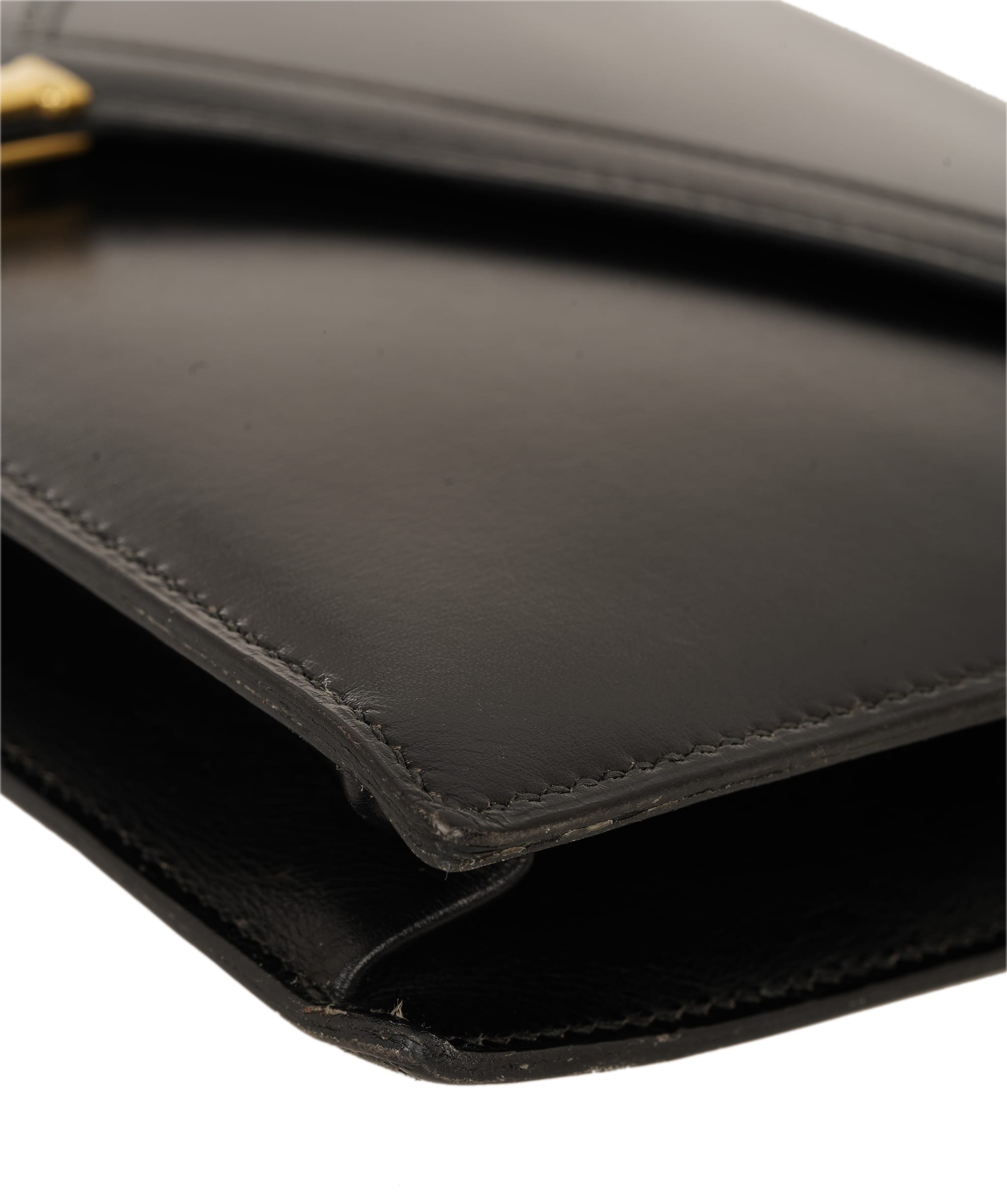Hermès HERMES LYDIE BLACK BOXCALF CLUTCH SHOULDER BAG 1985 CIRCLE O GOLD HARDWARE ALC4159