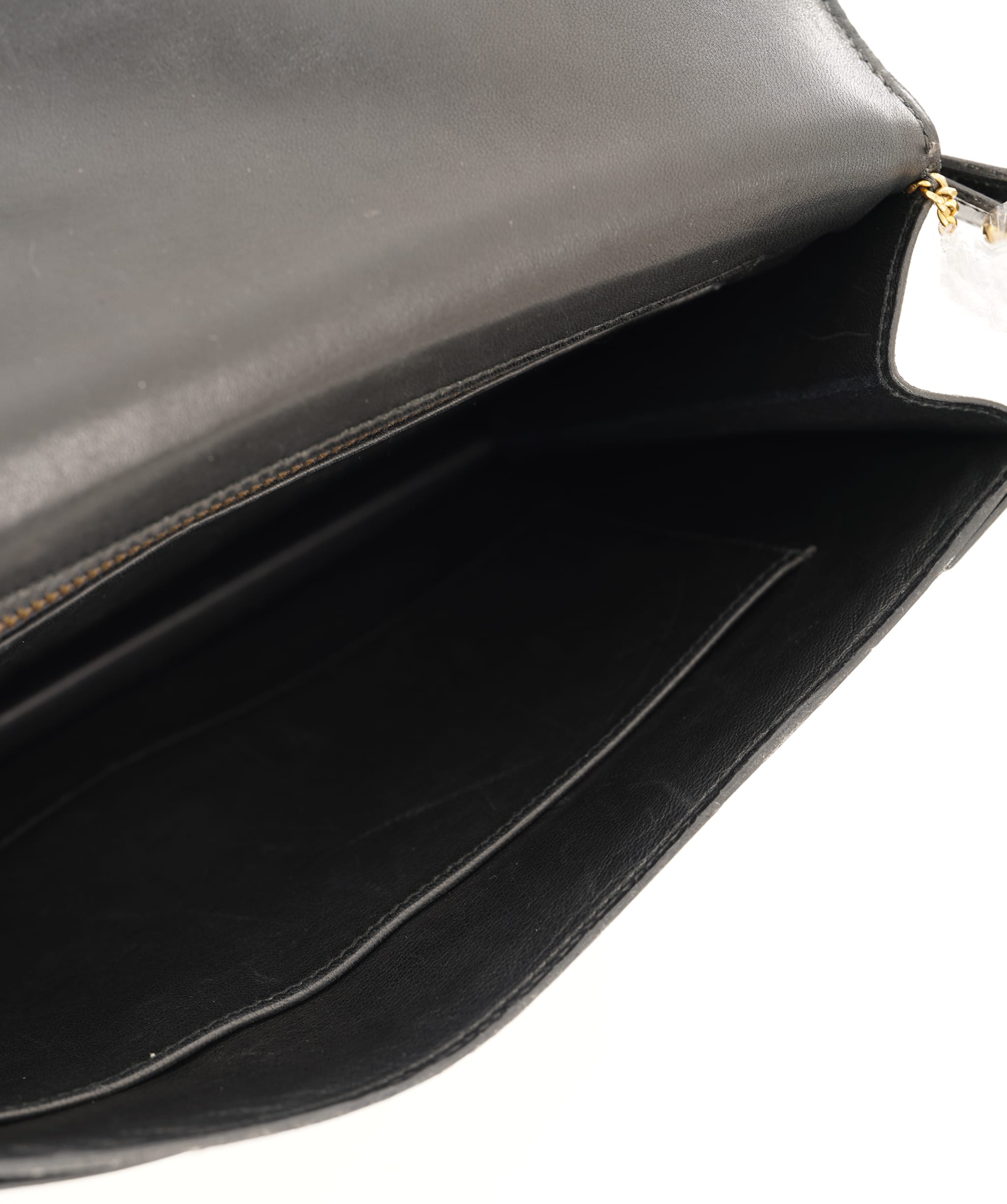 Hermès HERMES LYDIE BLACK BOXCALF CLUTCH SHOULDER BAG 1985 CIRCLE O GOLD HARDWARE ALC4159
