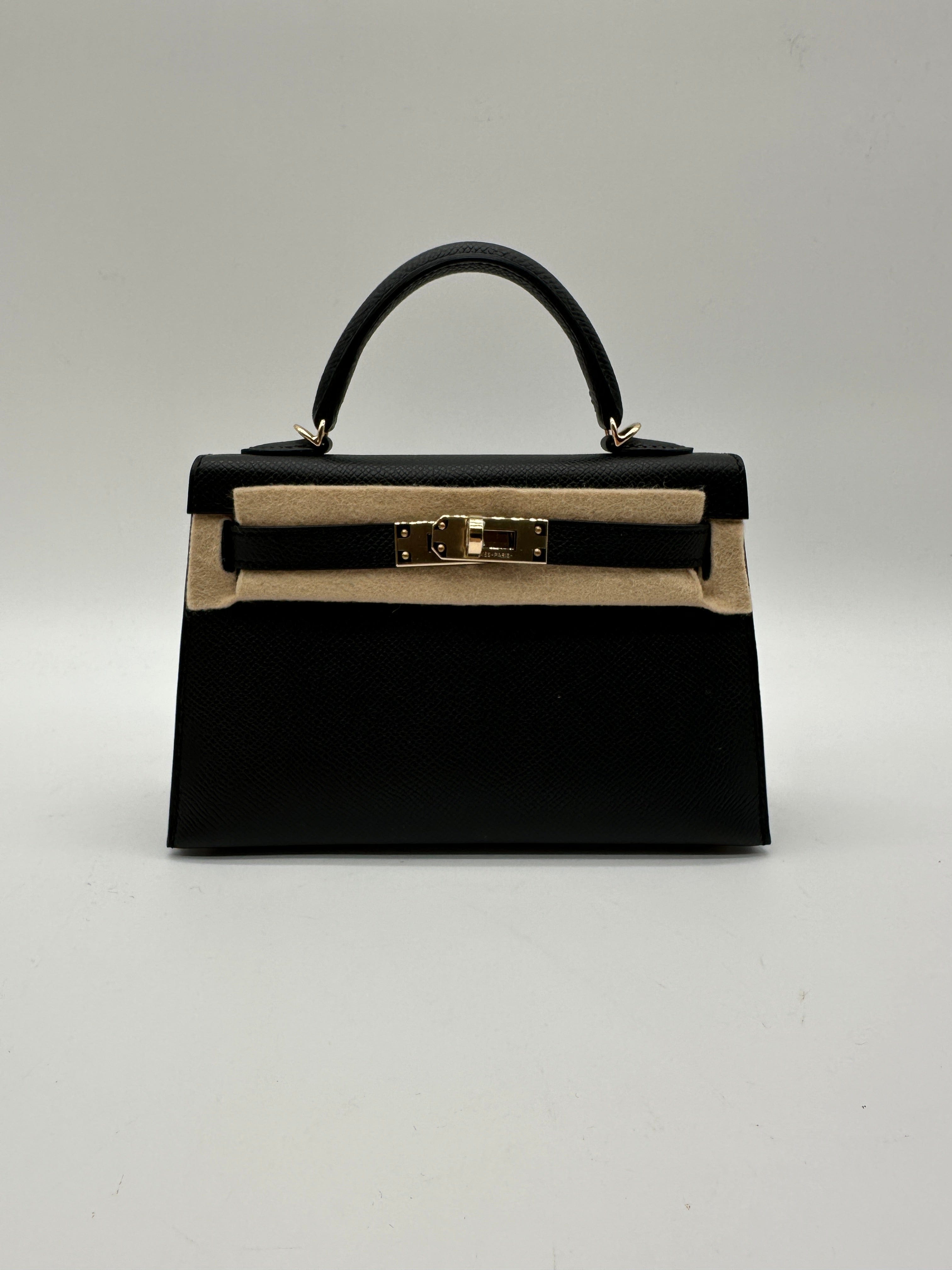 Hermès Hermès Mini Kelly 20 HSS black verso gris perle champagne hardware K PC487