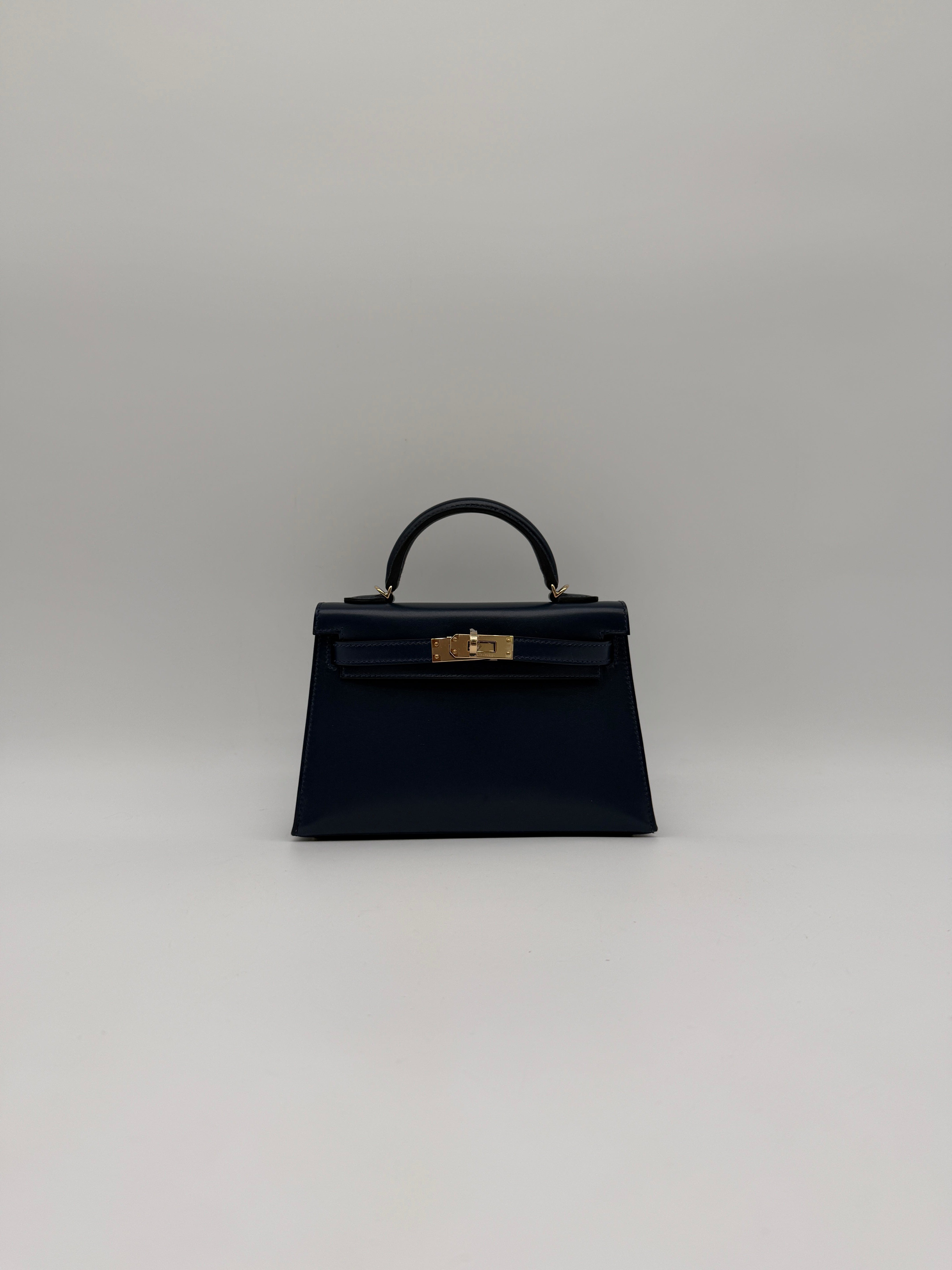 Hermès Hermès Mini Kelly Bleu Abysse Box Leather Permabrass Hardware