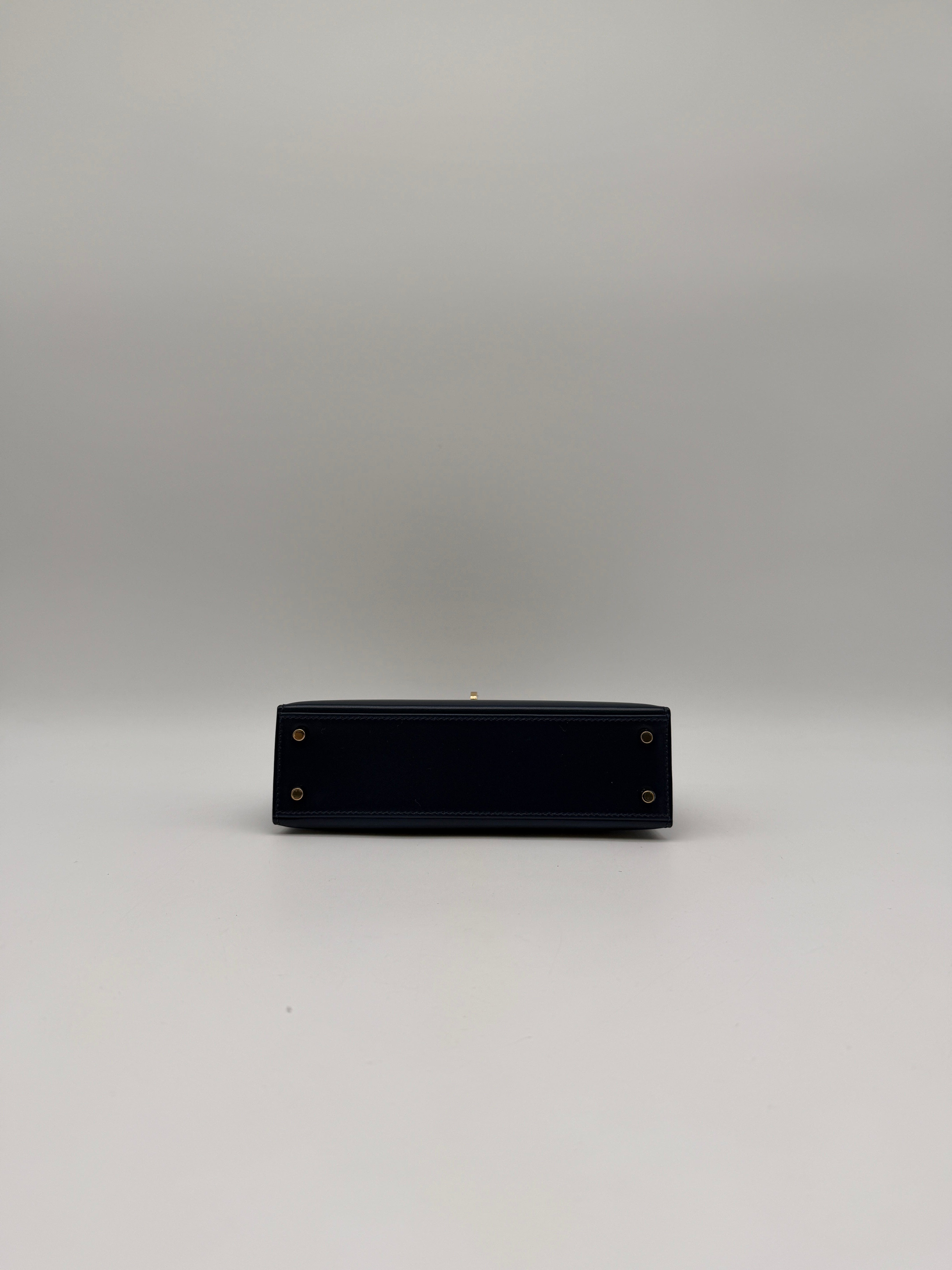 Hermès Hermès Mini Kelly Bleu Abysse Box Leather Permabrass Hardware