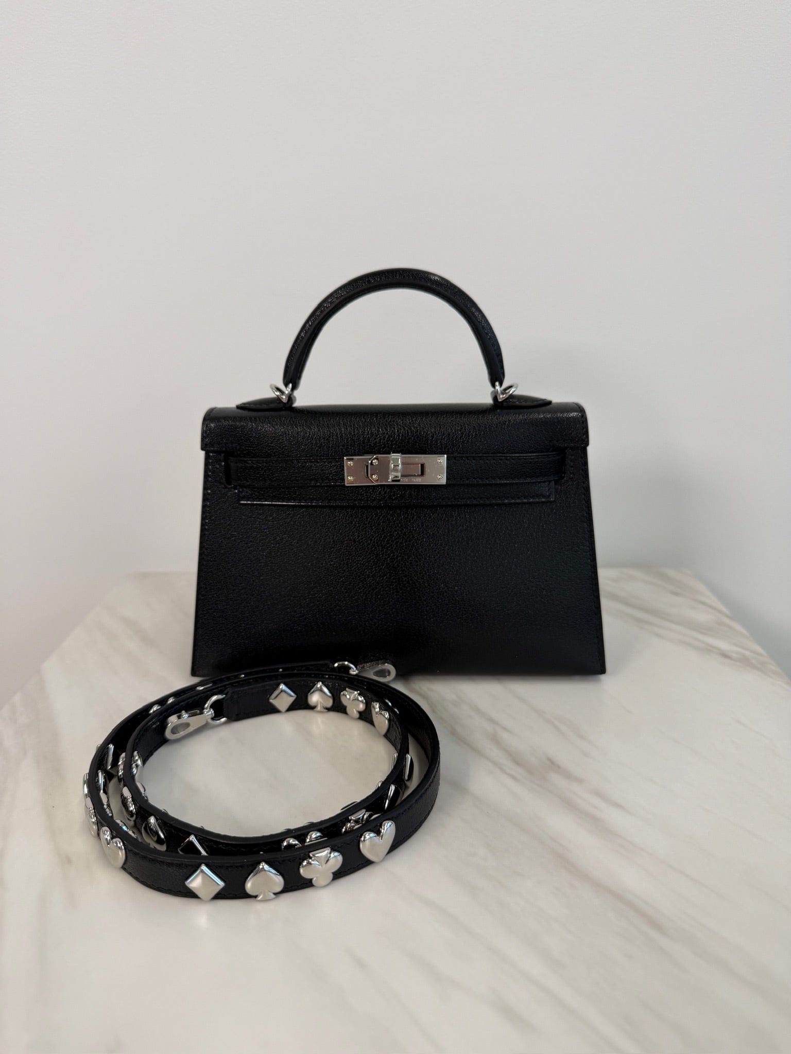 Hermès Hermès Mini Kelly Clou de coeur Black Chevre Palladium Hardware