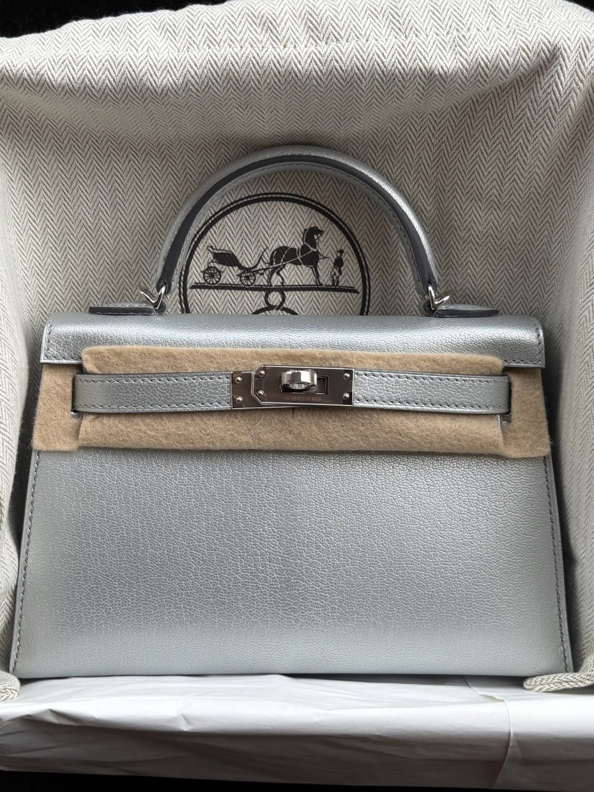 Hermès Hermes Mini Kelly Silver Metallic Phw w(2025 receipt) chevre ALTC0203