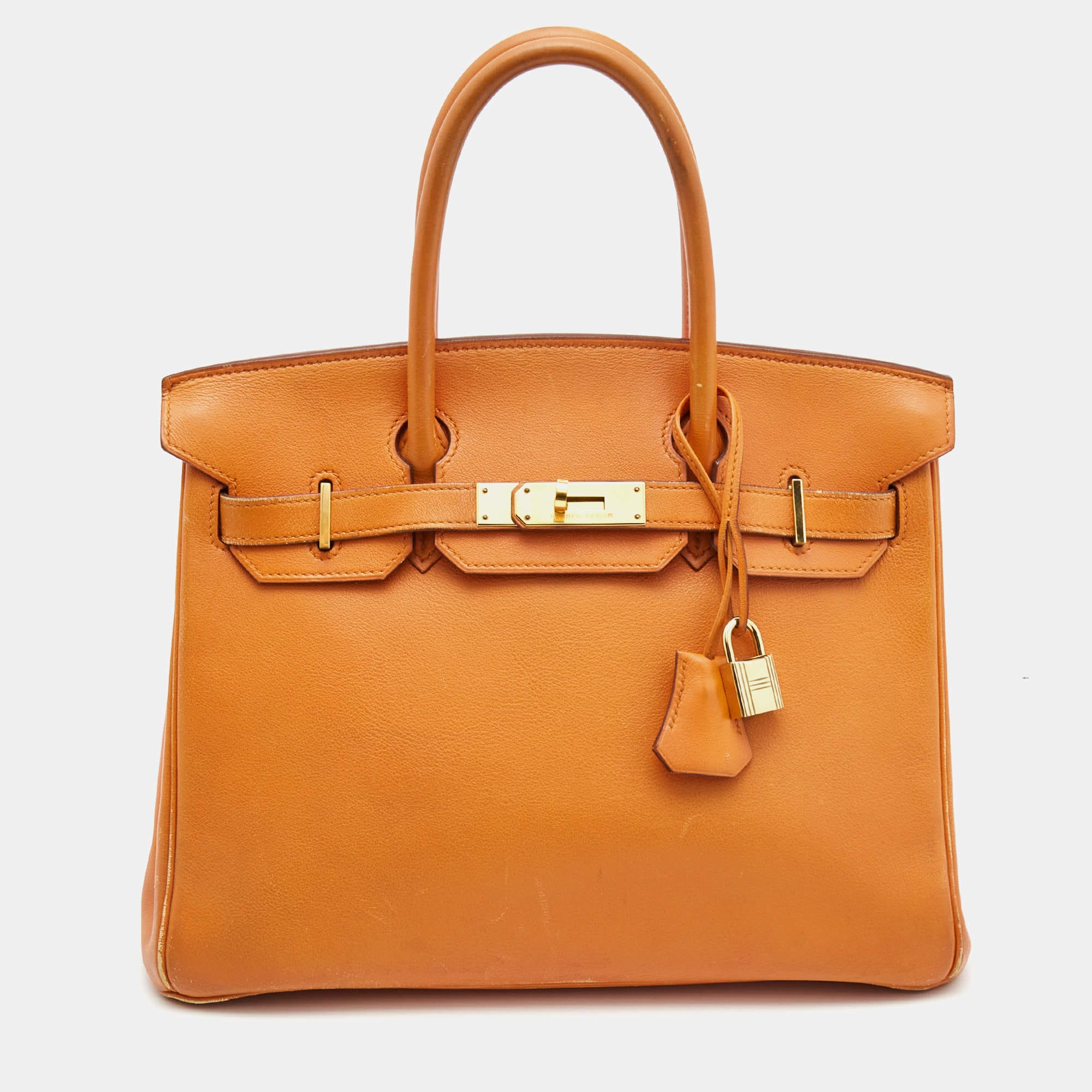 Hermes Orange Veau Gulliver Leather Gold Finish Birkin 30 Bag ASCLC128