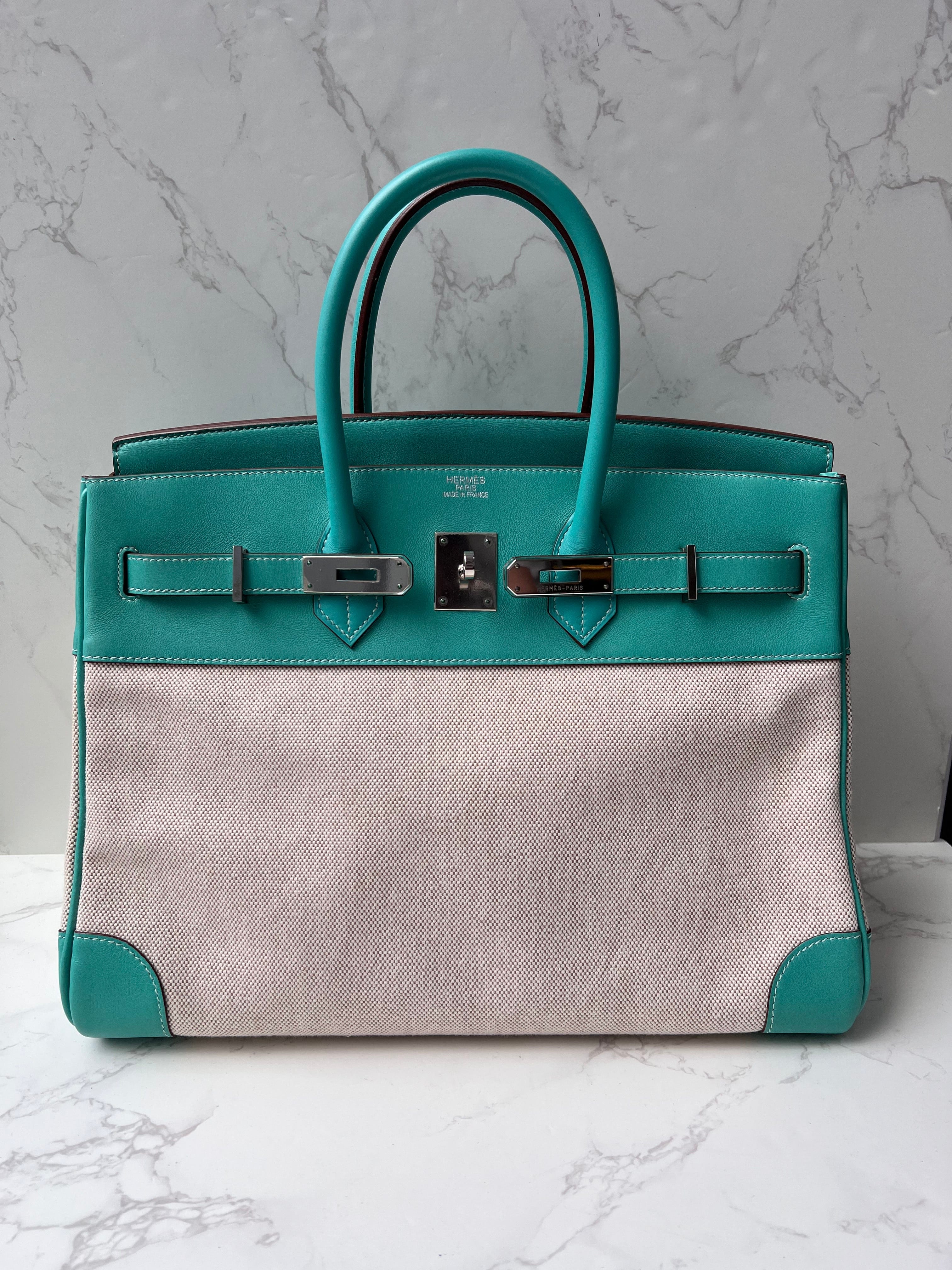 Hermès Hermes Toile Birkin 35 Blue Lagoon PHW SYCYR256