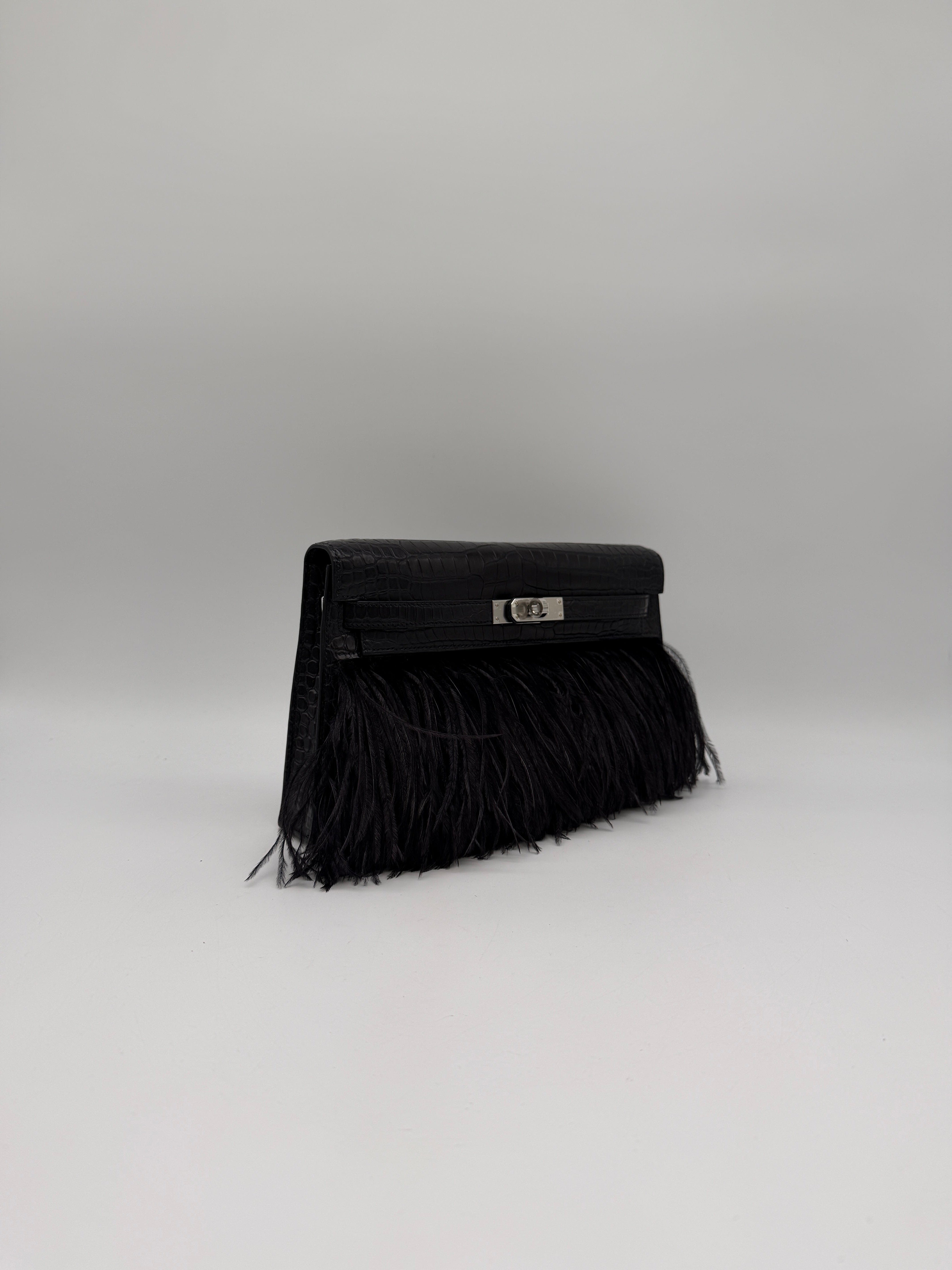 Hermès Kelly Elan Foile Black Matte Porosus Palladium Hardware