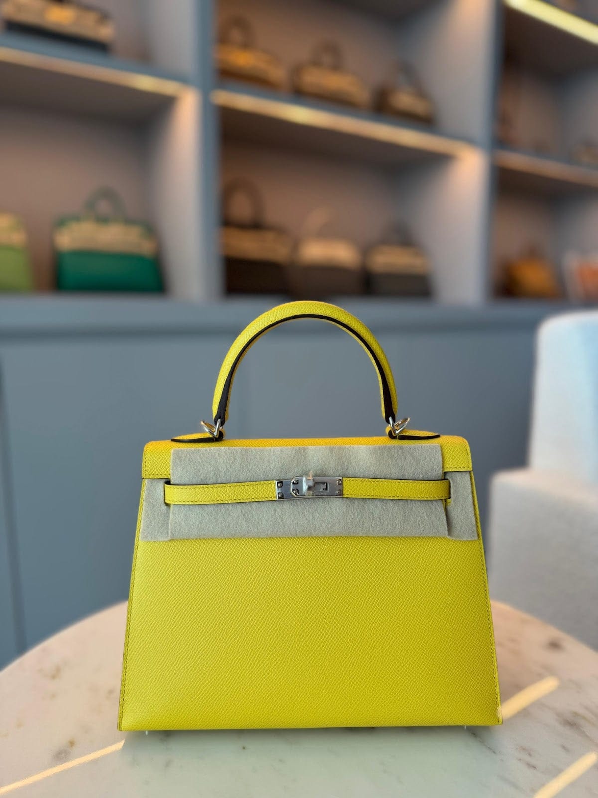 Hermès Kelly 'Sellier' 25 Jaune Amber Epsom with Palladium Hardware AGC3202