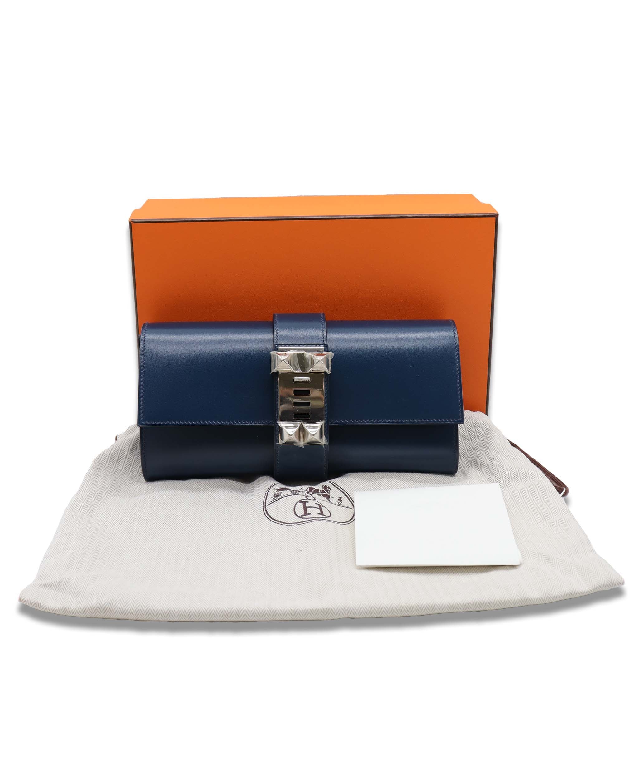 Hermès Medor Clutch Blue Du Prusse Swift PHW DXBS6182