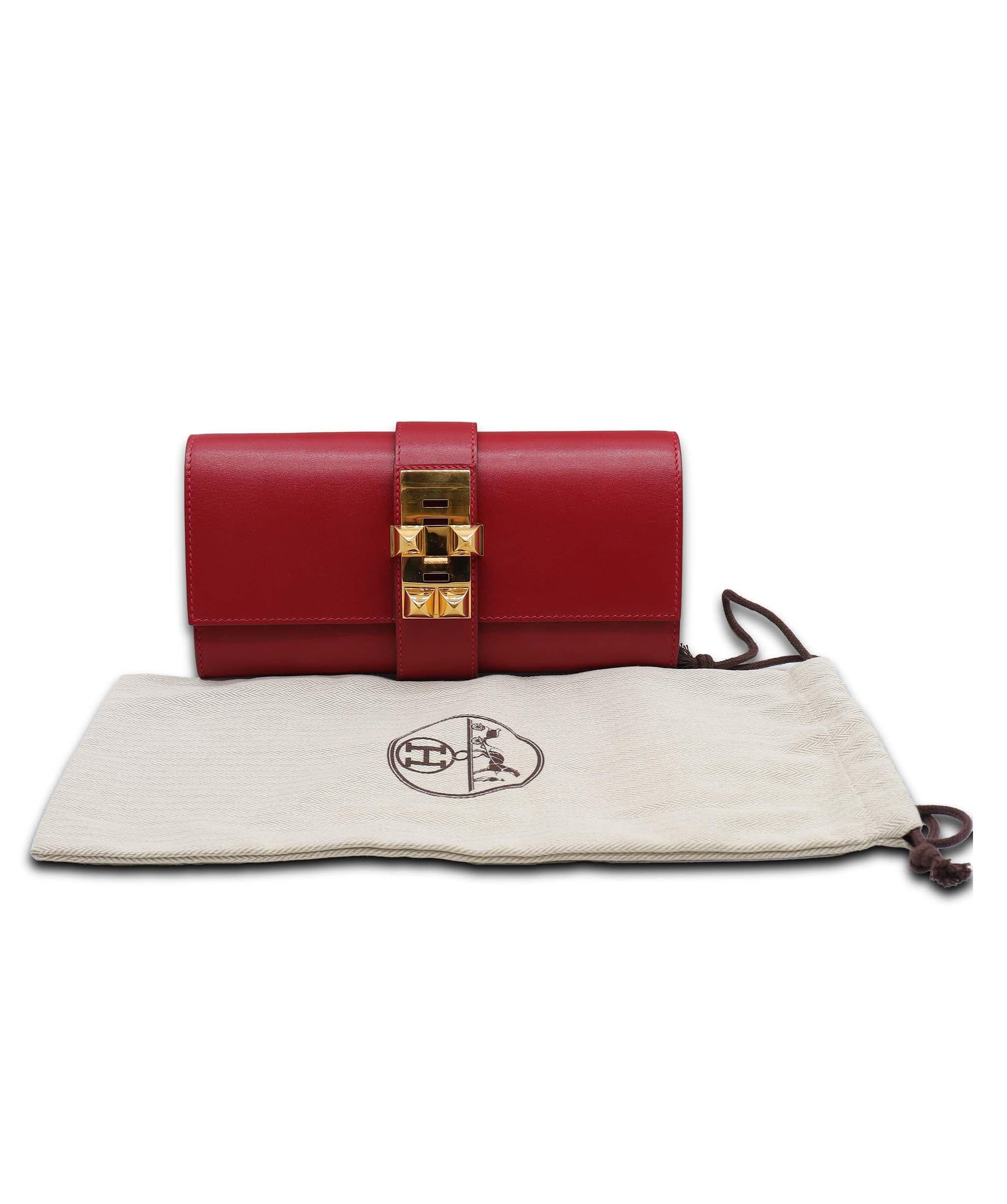 Hermès Medor Clutch Rouge Vif Swift GHW DXBS6180