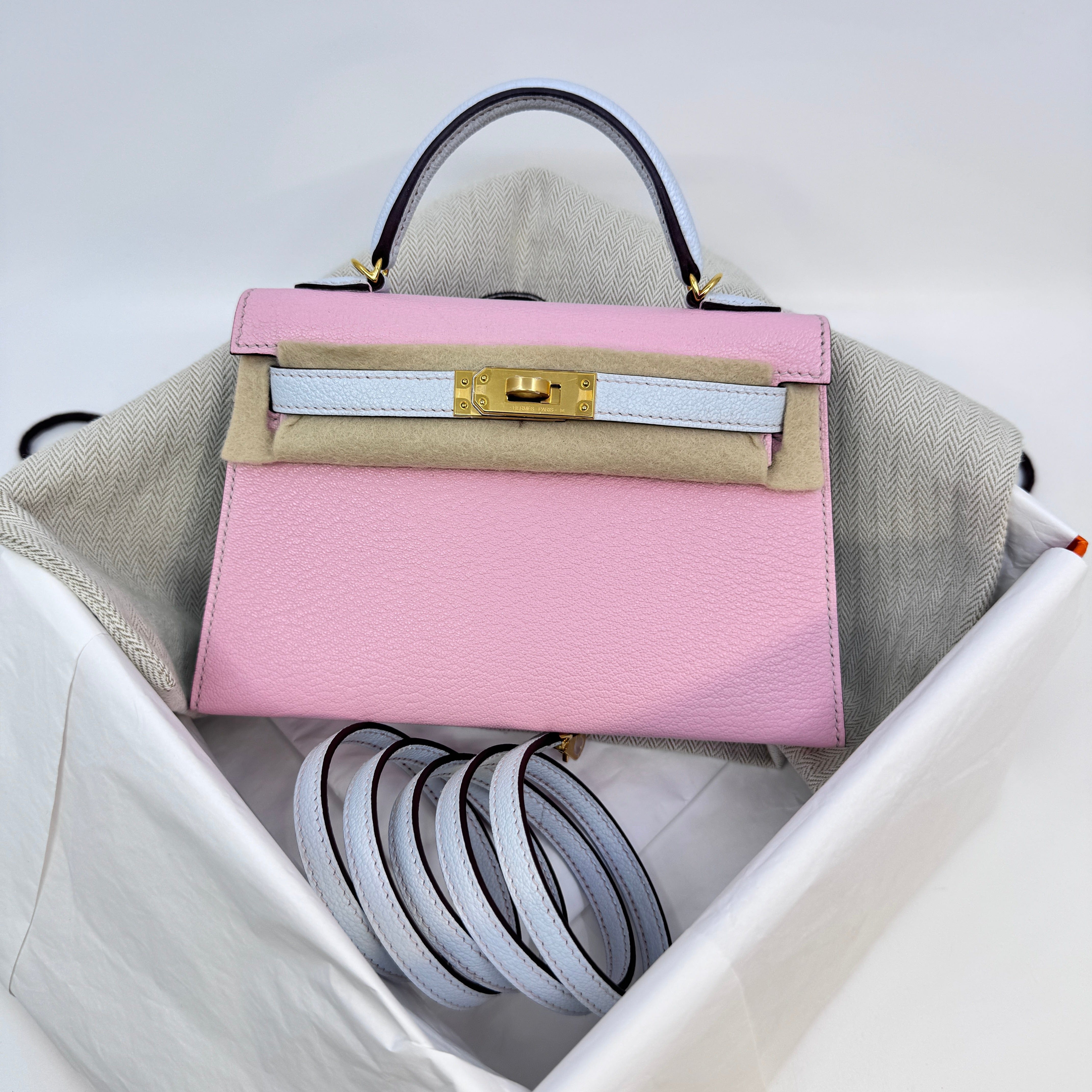 Hermès Mini kelly Sakura/Bule brume Epsom B-332542