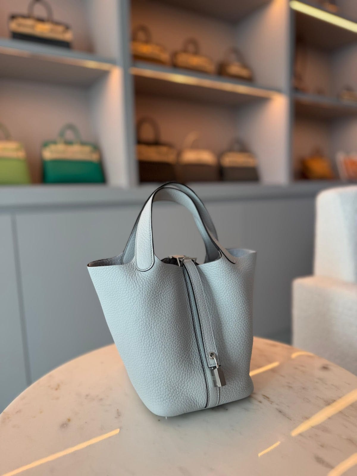 Hermès Picotin 18 Blue Pale Clemence with Palladium Hardware AGC3216