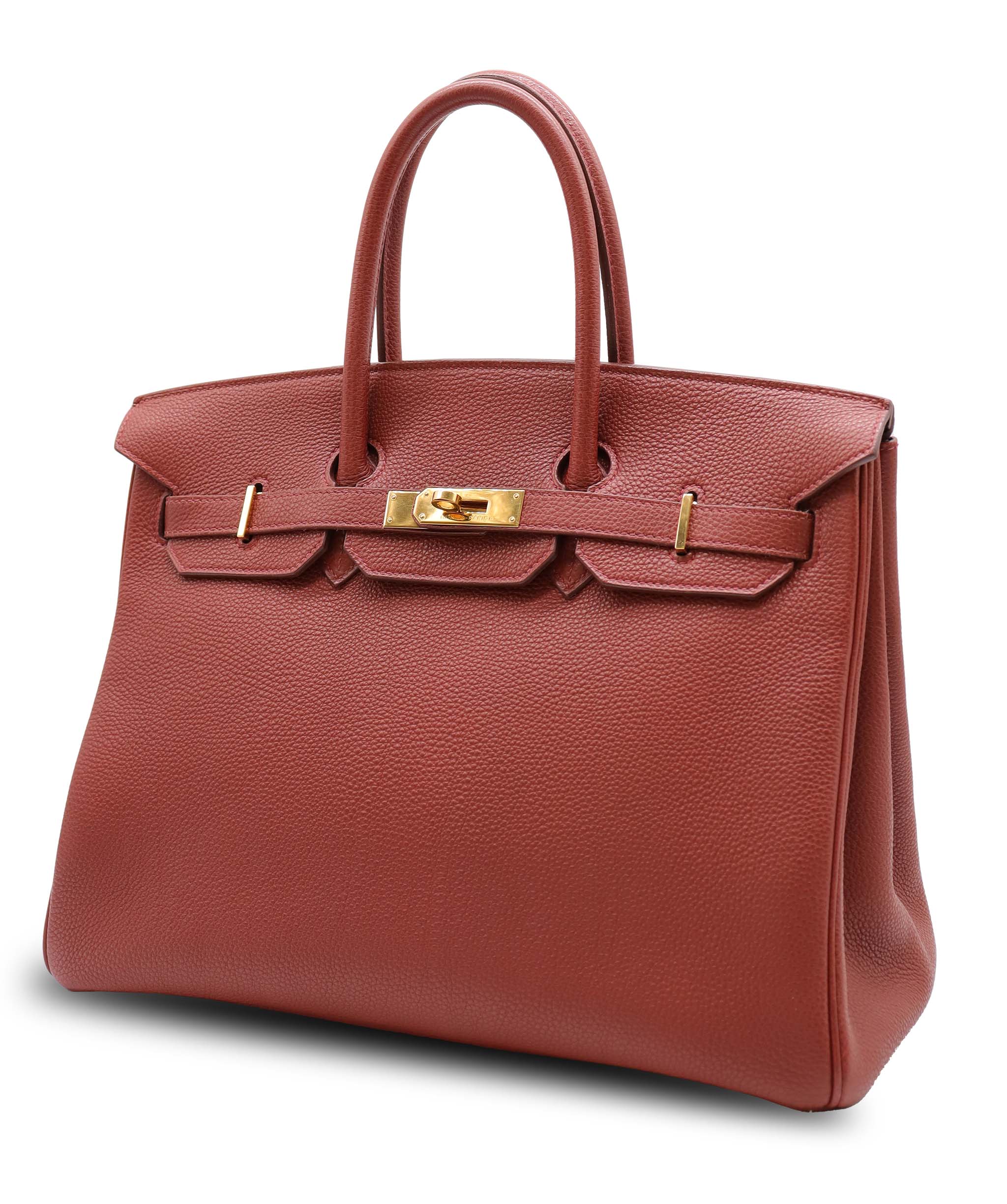 Hermès Sold xxxxxxx HERMES BIRKIN 35 BRICK TOGO HAND BAG 2004 SQUARE H GOLD HARDWARE 90311047 DXBS6092o