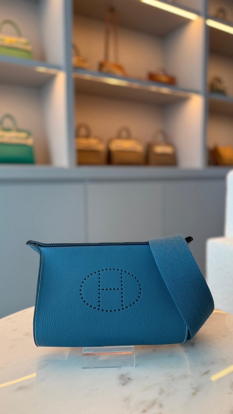Hermès Videpoches 27 Blue Jean Clemence with Palladium Hardware AGC3234