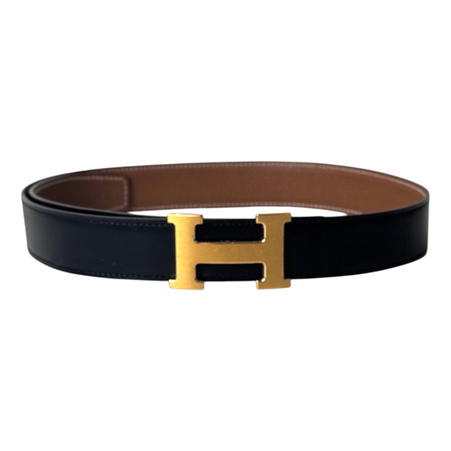 Hermes Hermes Classic H Belt Gold Black with Gold Buckle - 80cm