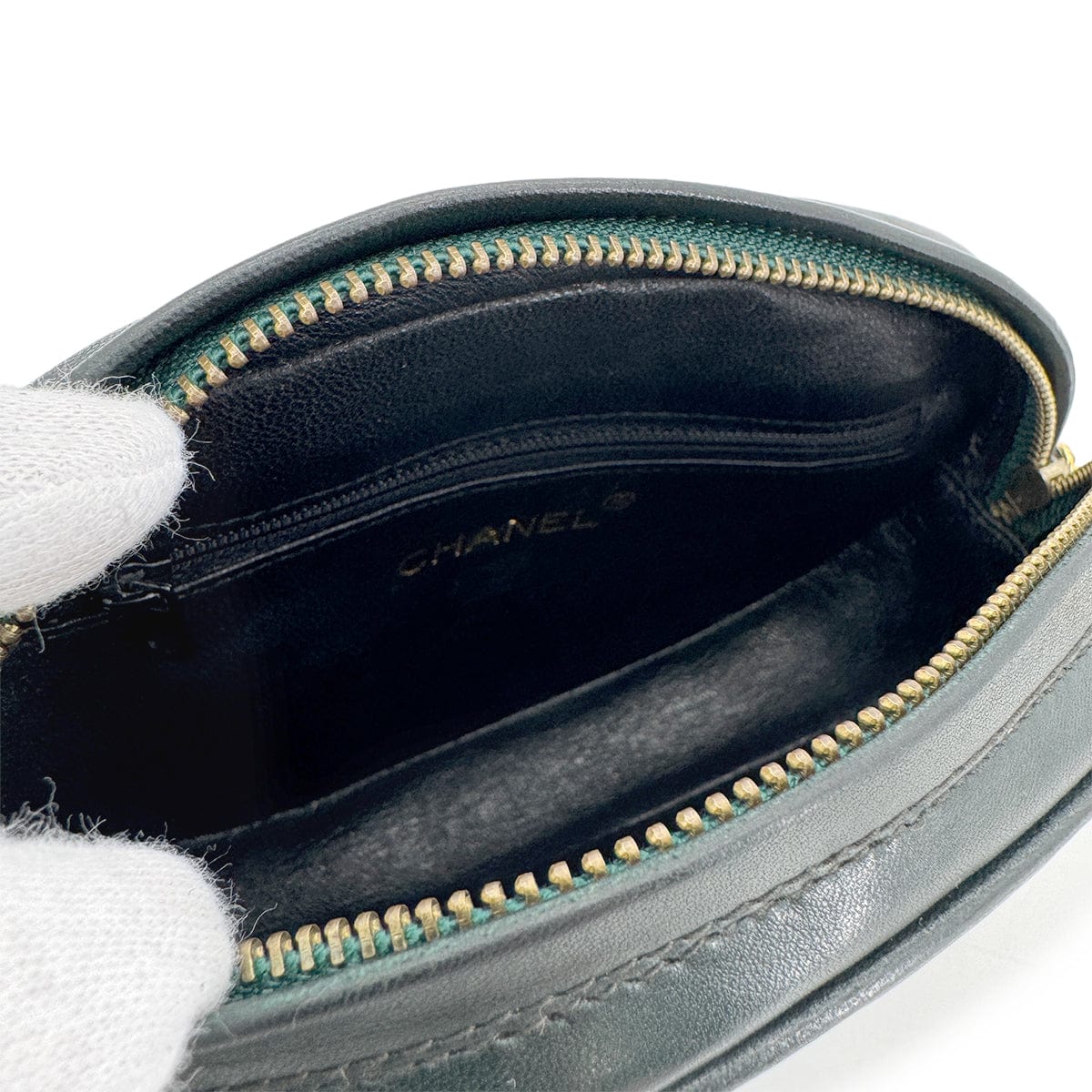 HERMES Chanel Vintage Oval Fringe Bag Khaki Lambskin GHW #1 90266721