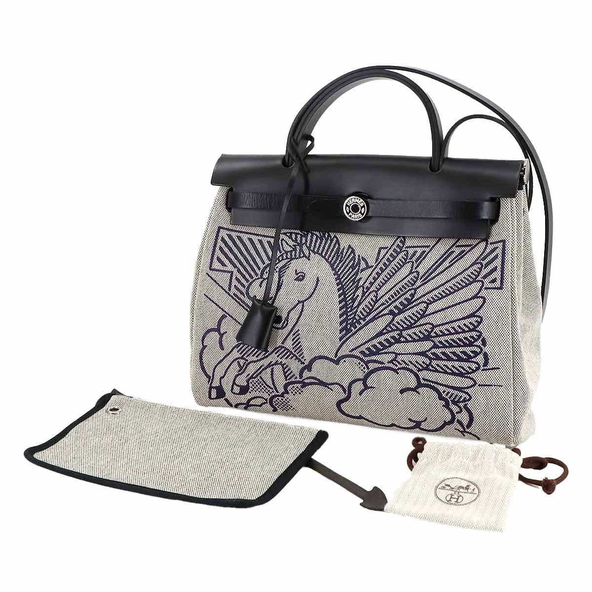 HERMES HERMES HerBag Zip PM PEGASE POP 2way Bag Vache Hunter Toile H Grey Y 90302876
