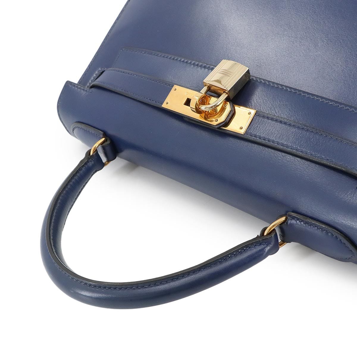 HERMES HERMES Kelly 28 Box Calf Leather Blue Hand Shoulder Bag Vintage 90297509
