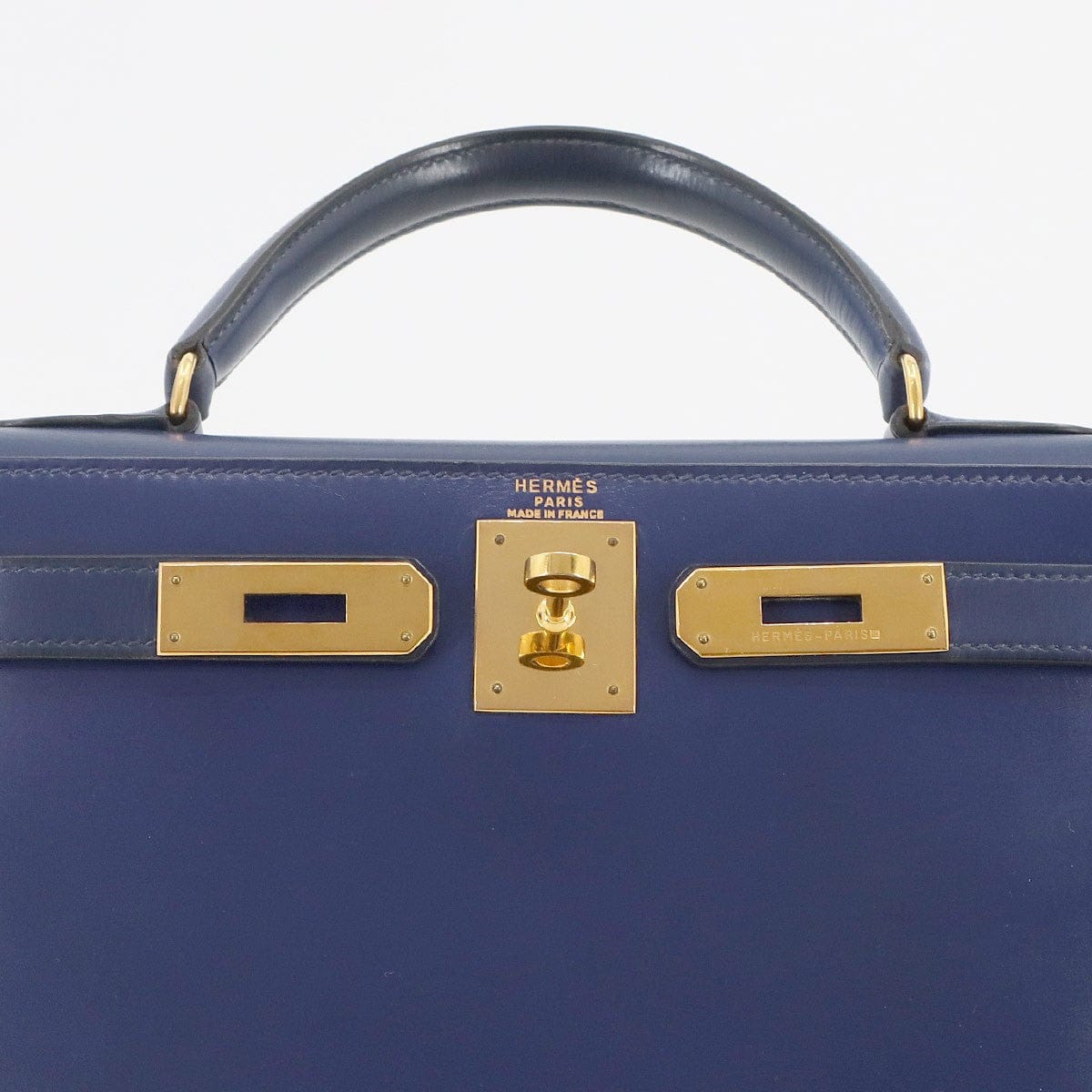 HERMES HERMES Kelly 28 Box Calf Leather Blue Hand Shoulder Bag Vintage 90297509