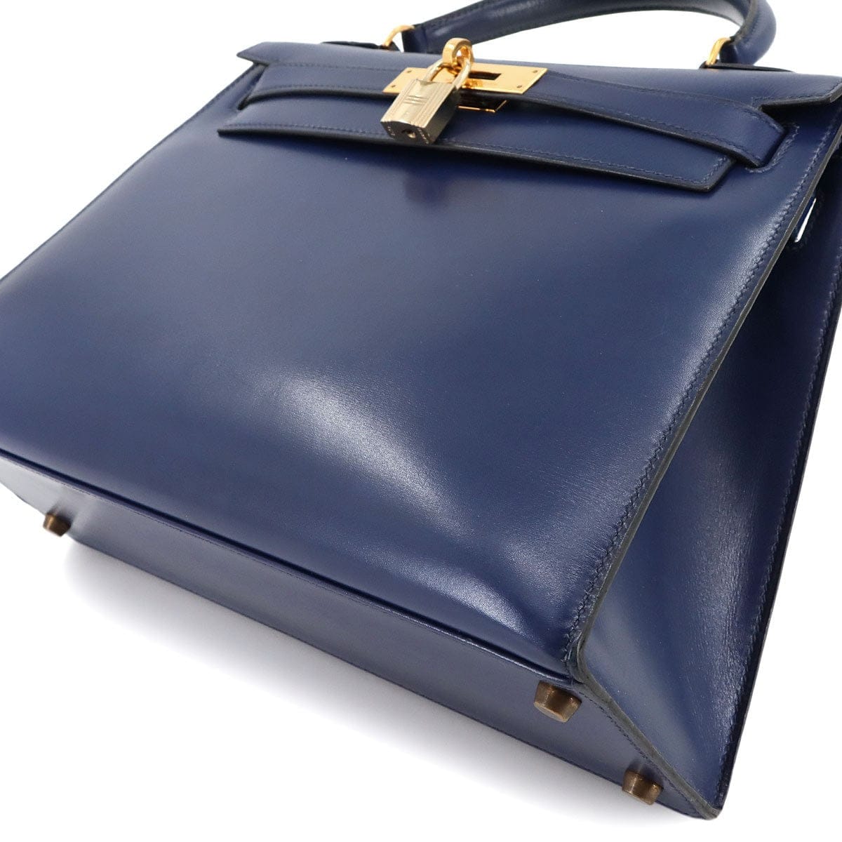 HERMES HERMES Kelly 28 Box Calf Leather Blue Hand Shoulder Bag Vintage 90297509