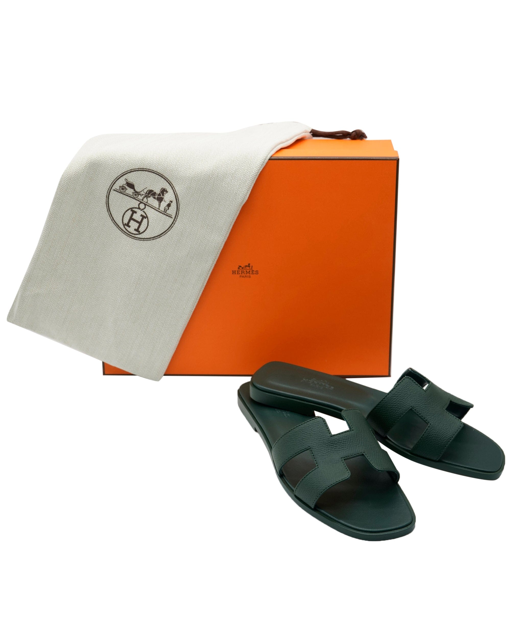 Hermès Hermès Oran Sandal Vert Bouteille Epsom Leather Size 37.5 01SHU2440 DBXM0073