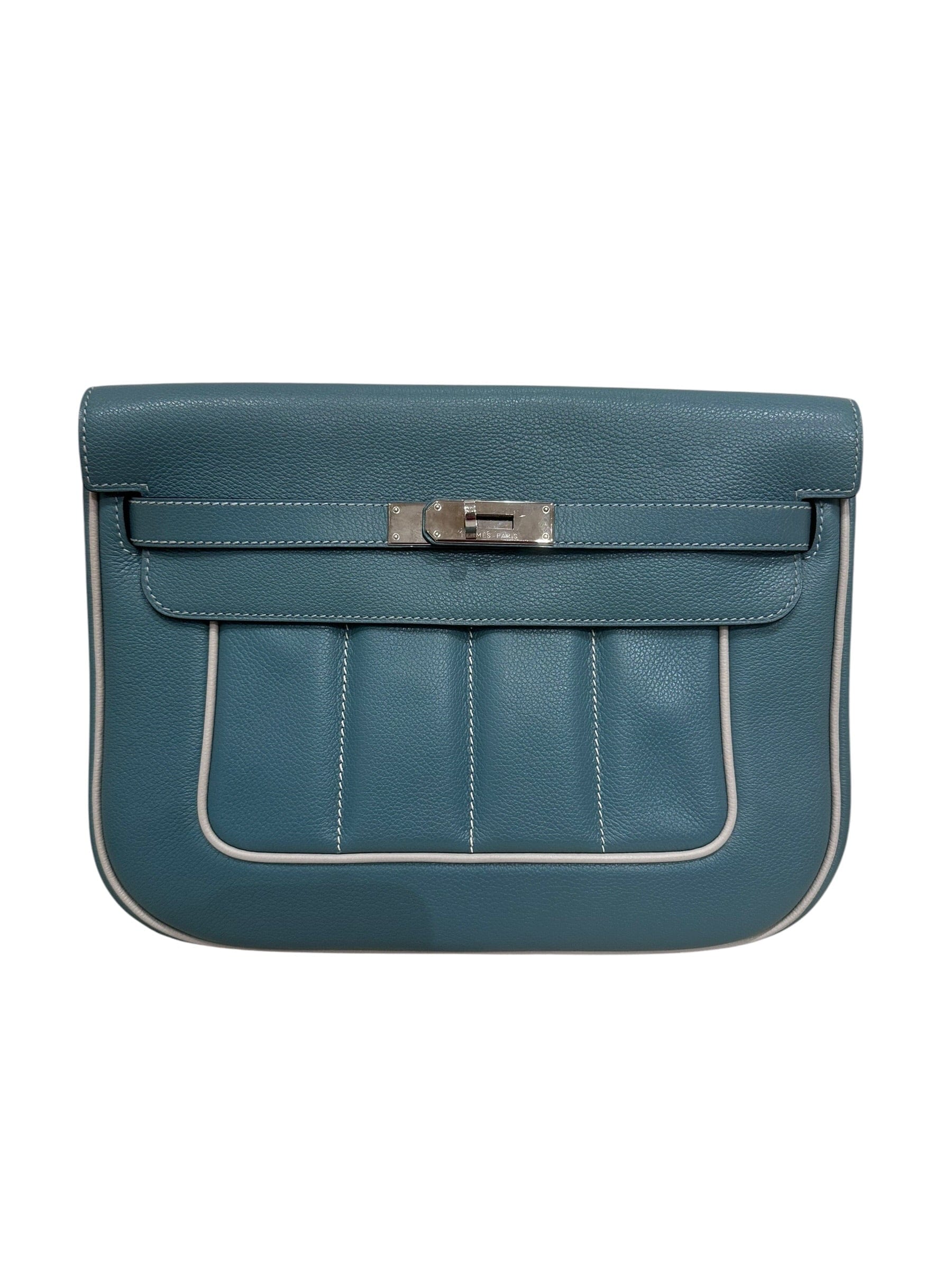 Hermes Hermes Berline 28 in Blue & White Contrast Stitching with PHW