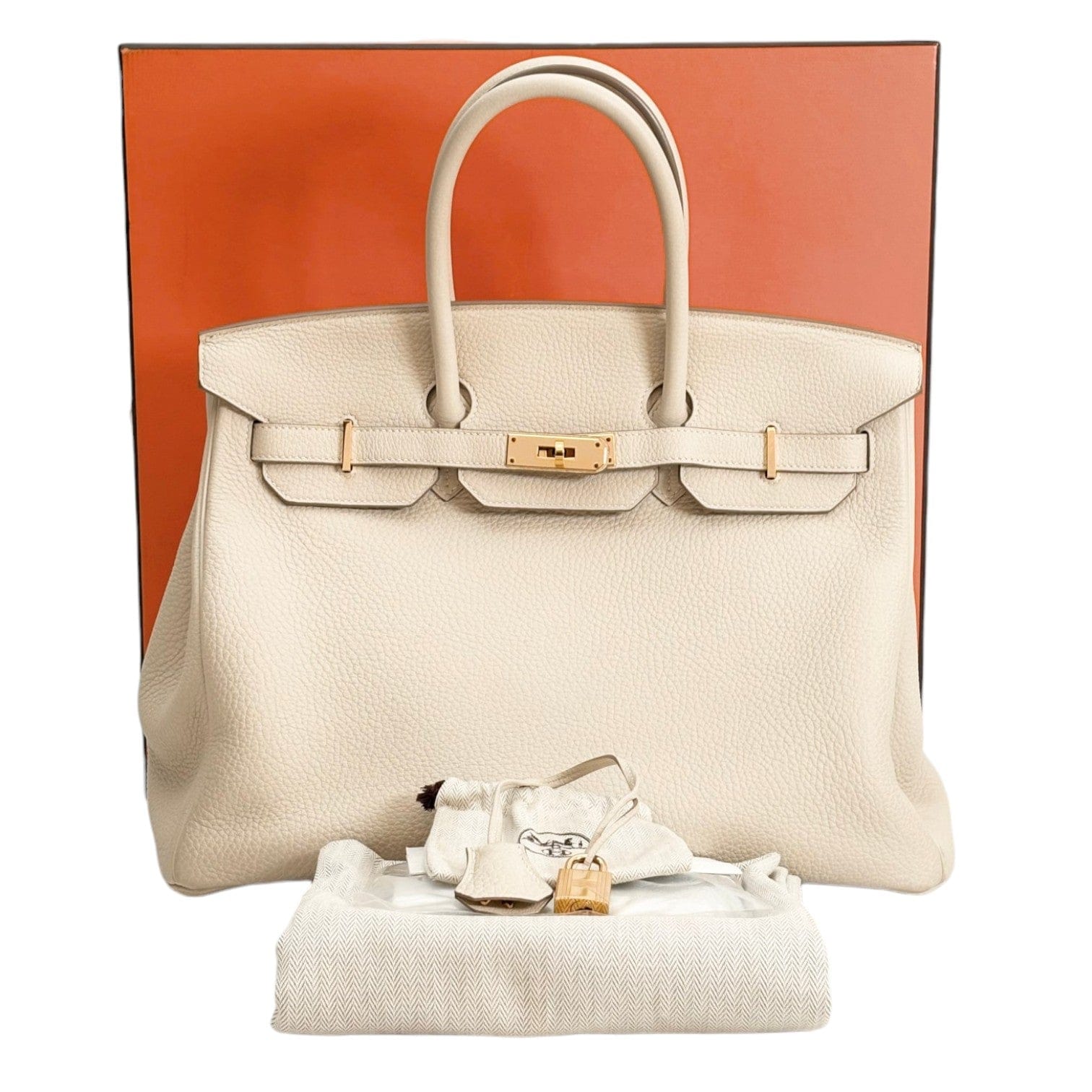 Hermes Hermes Birkin 35cm Craie in Togo Bag with GHW - Full Set