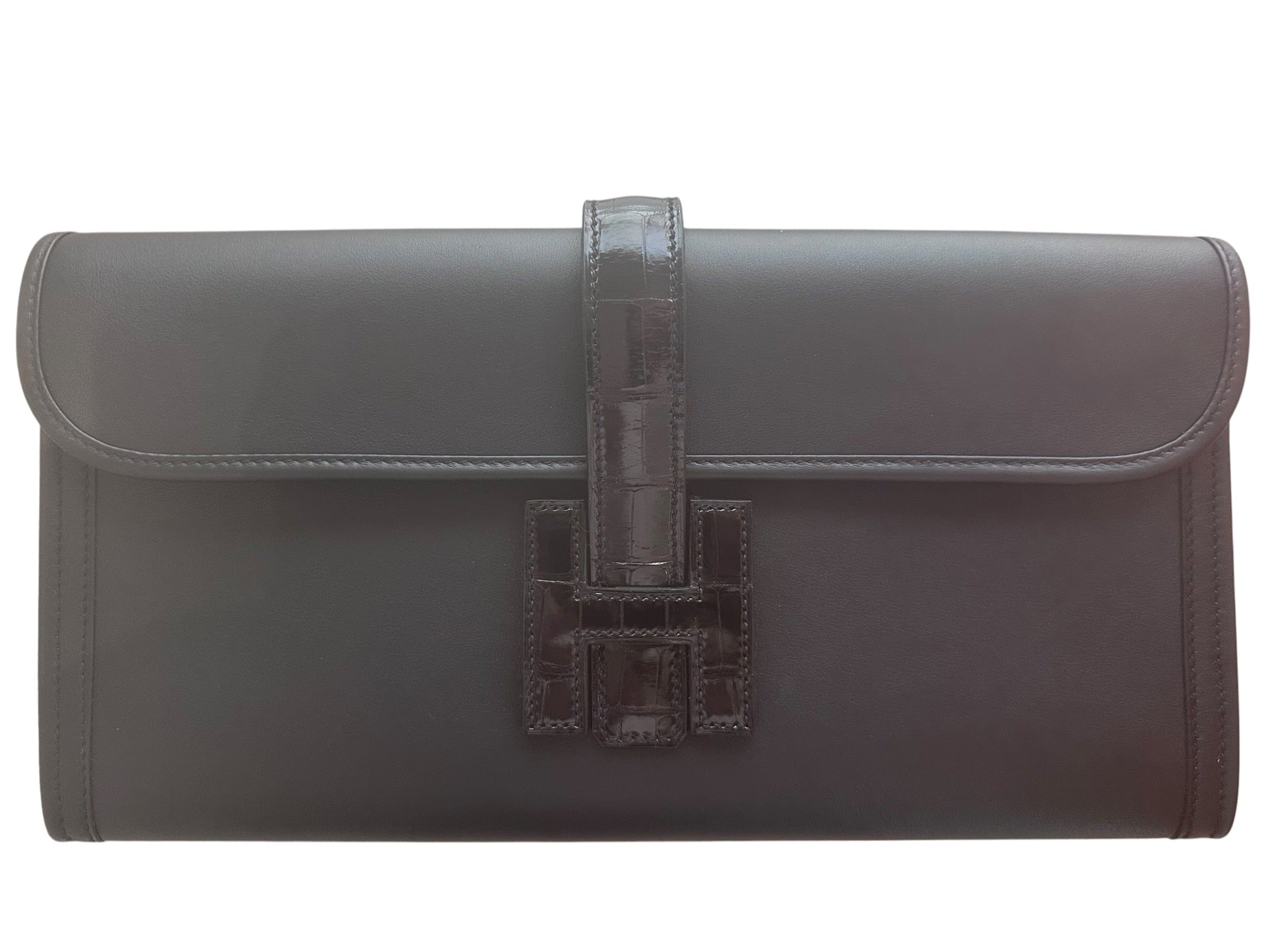 Hermes Black Touch Jige Elan Clutch Evercolor - Full Set