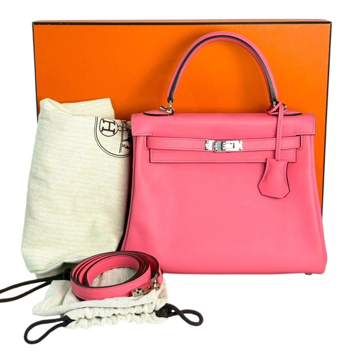 Hermes Hermes Kelly 25 in Pink Swift with PHW - Full Set