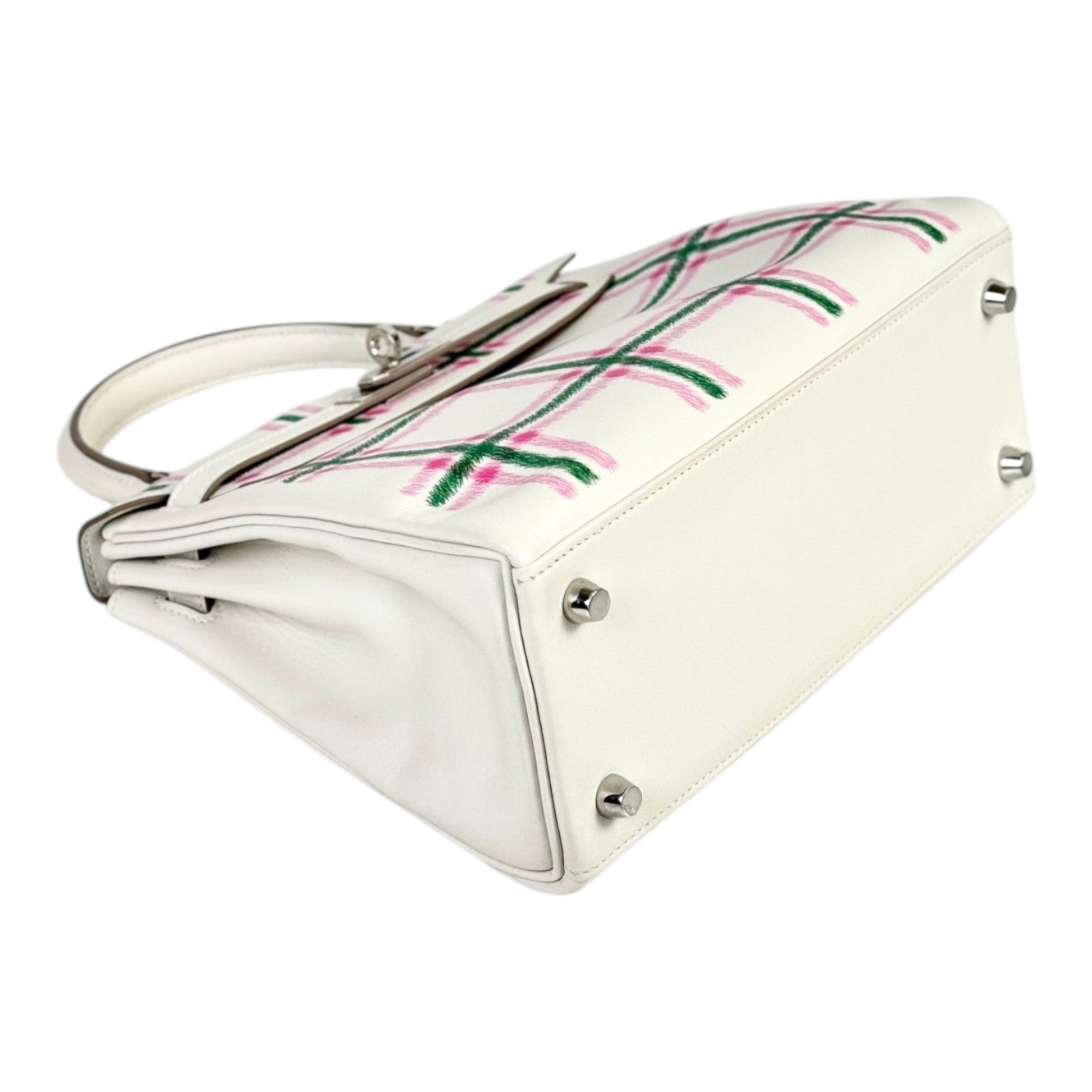 Hermes Hermes Kelly 25 Tartan Light Swift Gris Pale/Bubblegum/Vert Moyen PHW